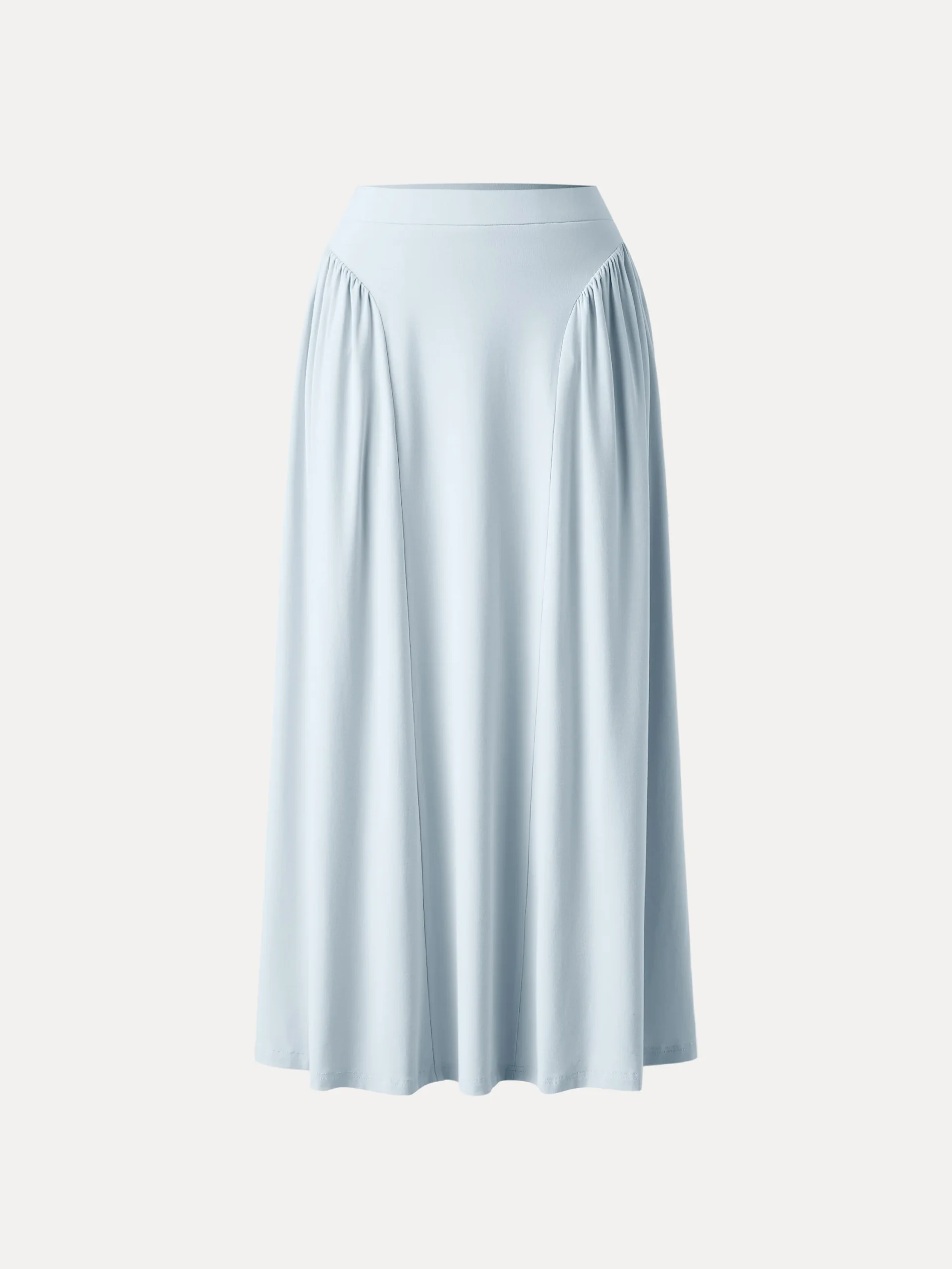 Curved Gathering Flared Midi Skirt with Pockets