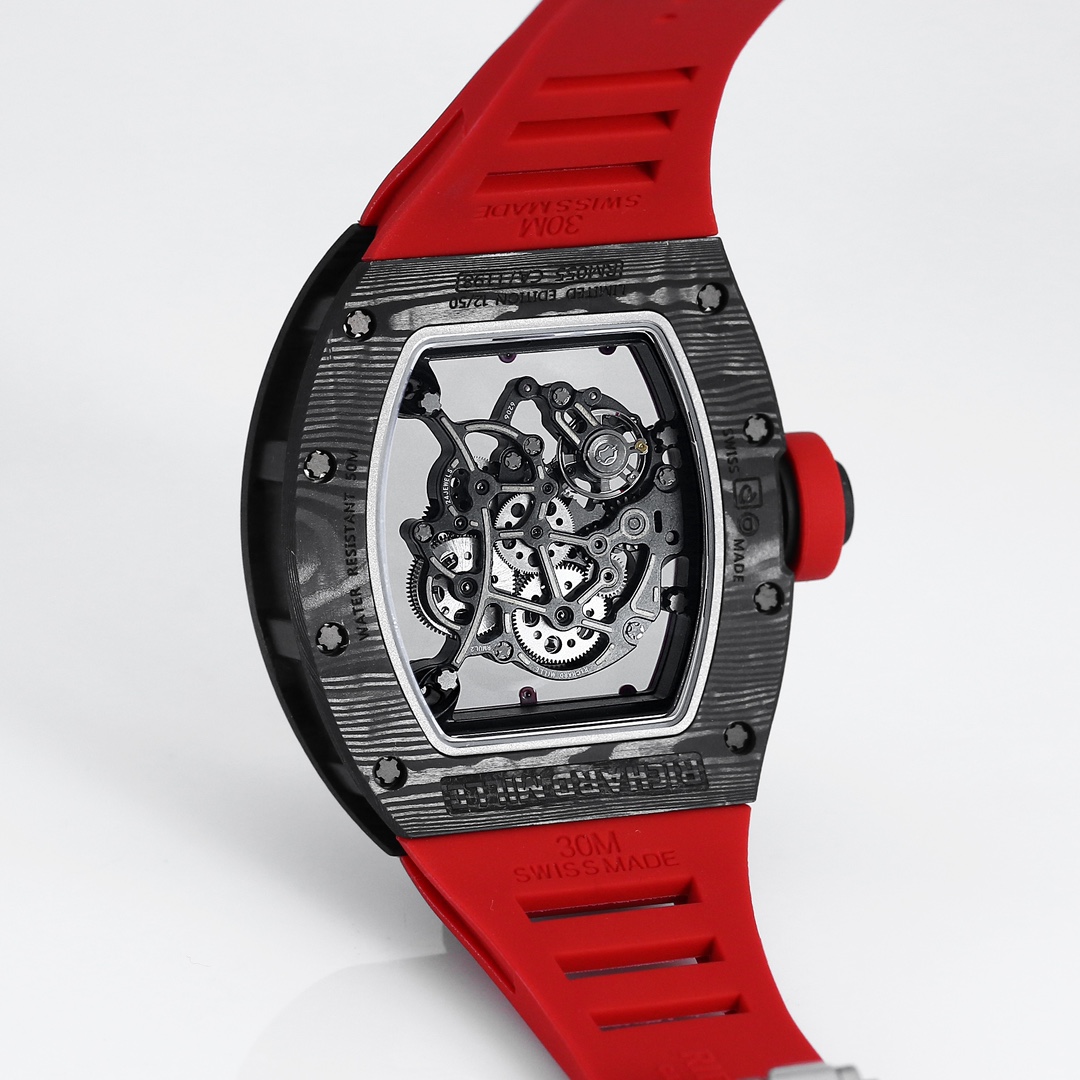 Richard Miller RM 055 NTPT Carbon Fiber Red Rubber Strap