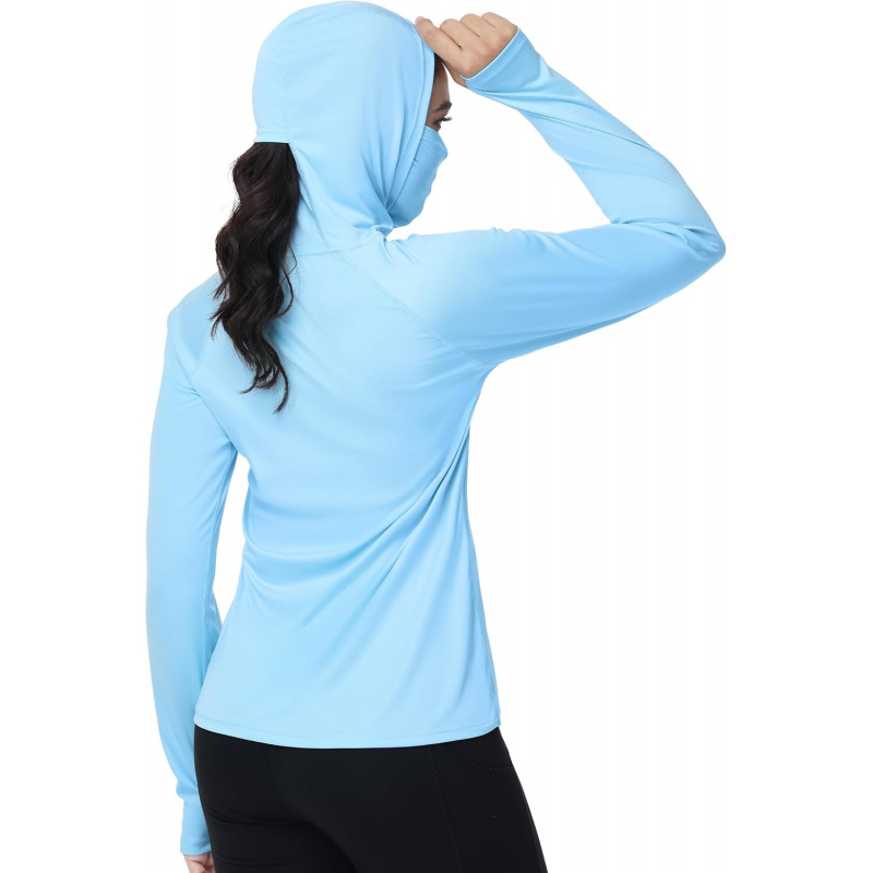 AURETOP Women's Sun Protection Hoodie UPF 50+ Hiking Fishing Shirt, Long Sleeve UV Rash Guard with Face Mask Lightweight