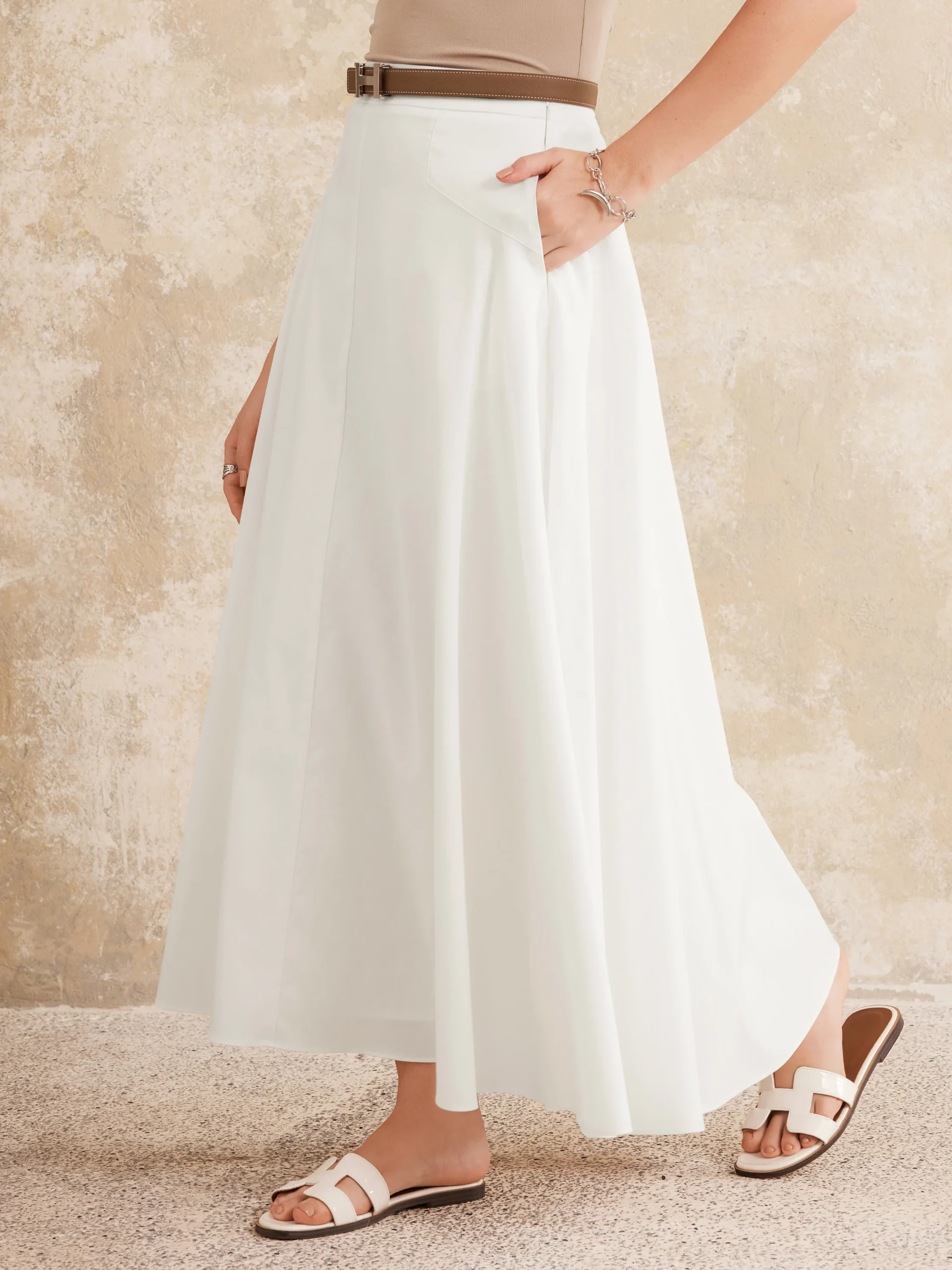 Pull-on Midi Skirt with Pockets