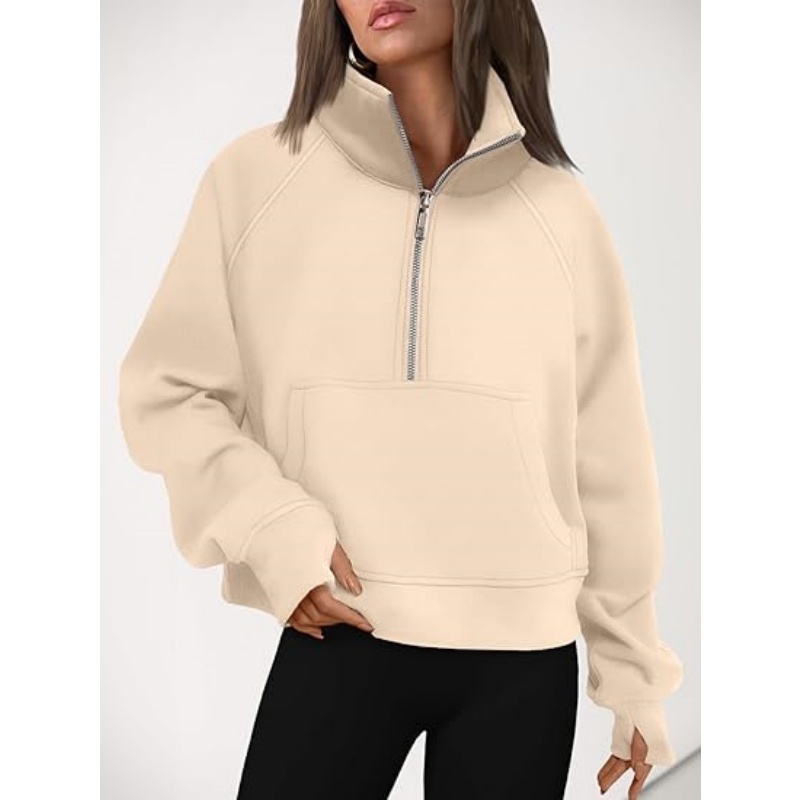 Women's Half Zip Cropped Sweatshirt, Fleece Quarter Zipper Pullover
