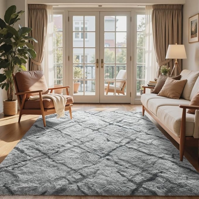 6x9 Ft Large Shag Black Rug for Living Room