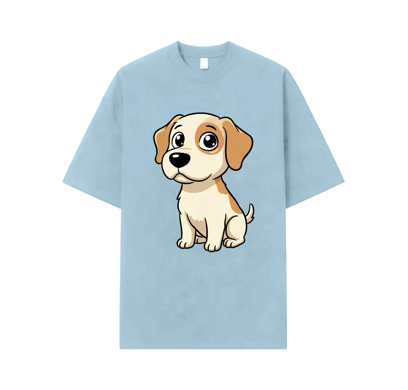 A cute and adorable short-sleeved shirt with a smiling puppy print – a must-have for summer outfits.