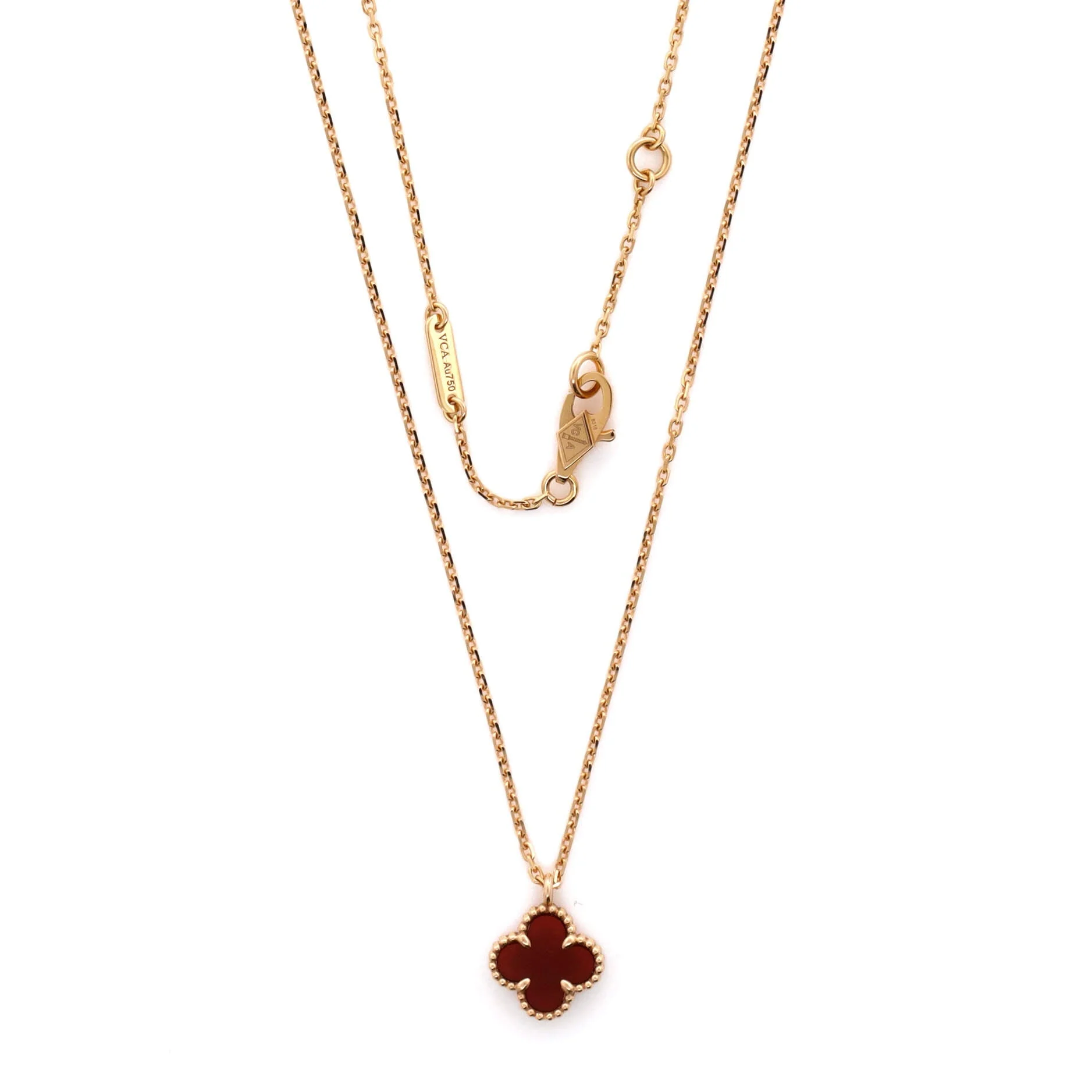 Sweet Alhambra Pendant Necklace 18K Rose Gold and Carnelian