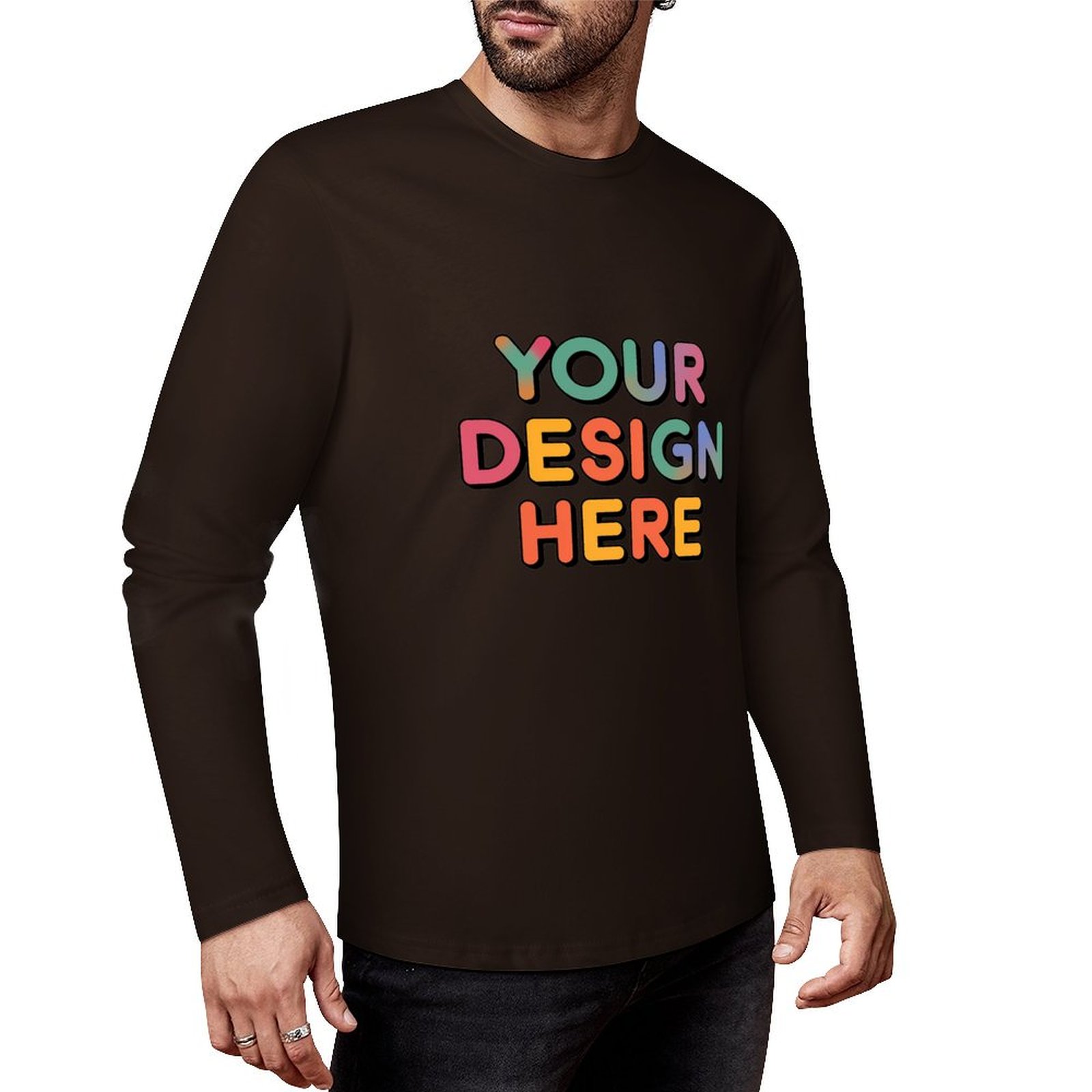 Customized Men’s Pure Cotton Long Sleeved T-Shirt Printed on Front
