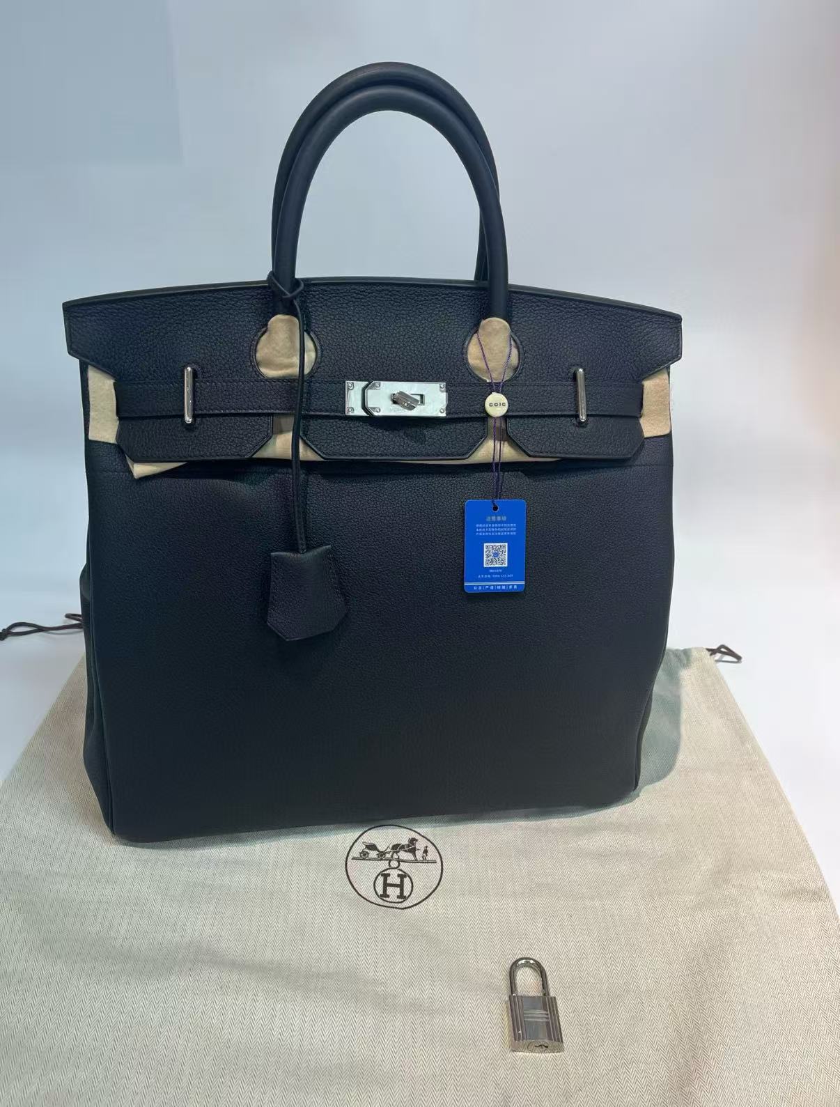 Hermès Haut a Courroies 40 Black Silver Buckle Togo Leather Custom