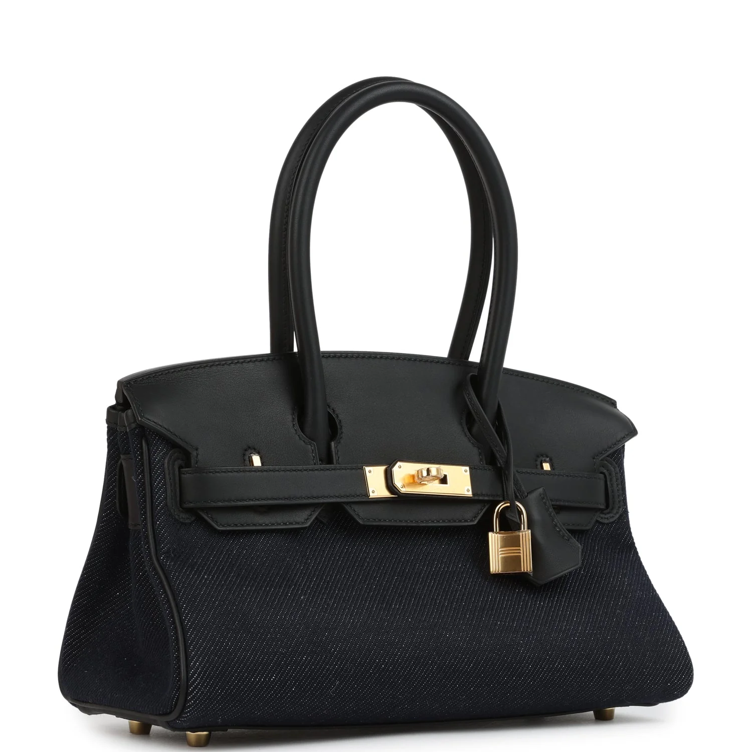 Hermes Shoulder Birkin Light 29 Black Swift and Bleu Indigo Denim Gold Hardware