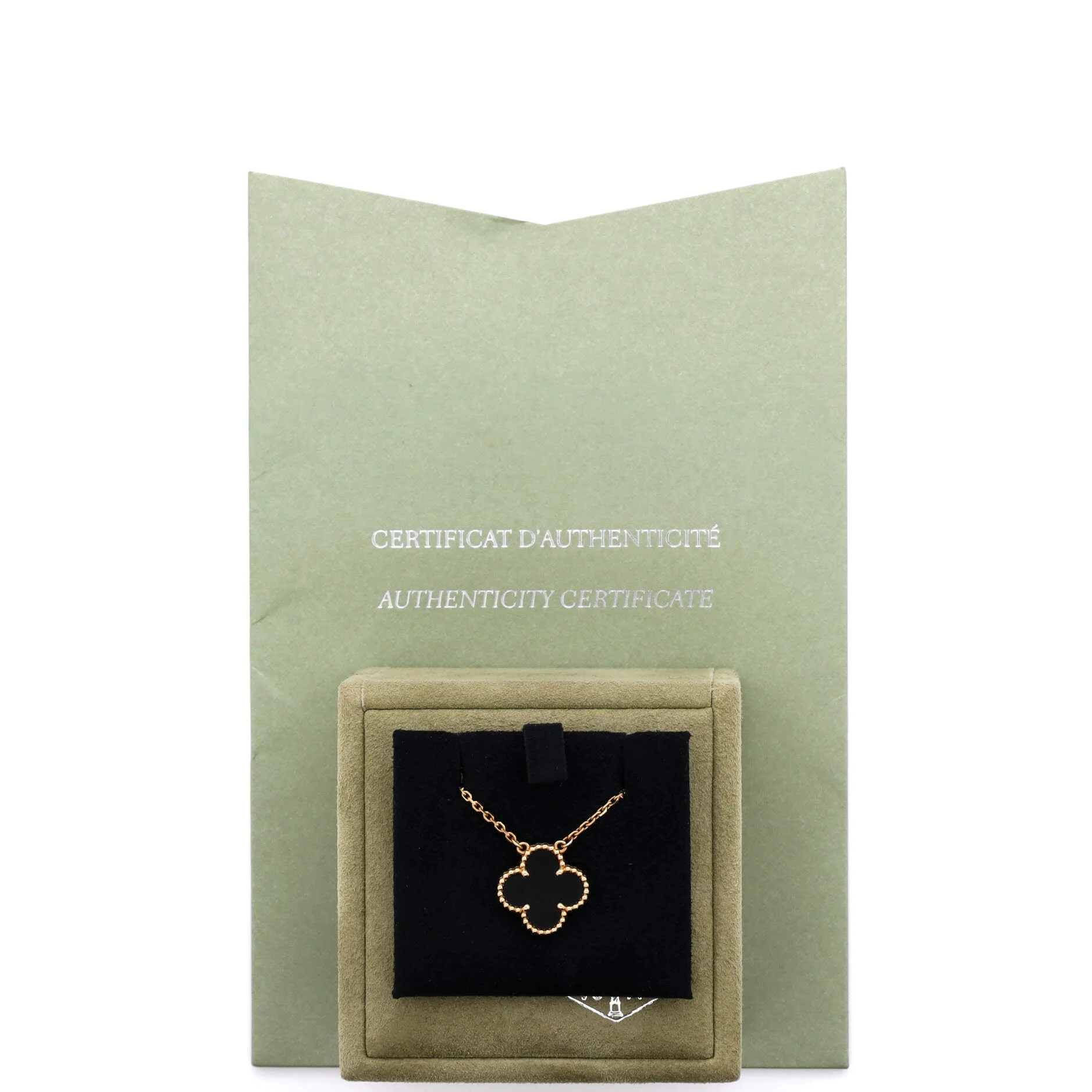 Vintage Alhambra Pendant Necklace 18K Yellow Gold and Onyx
