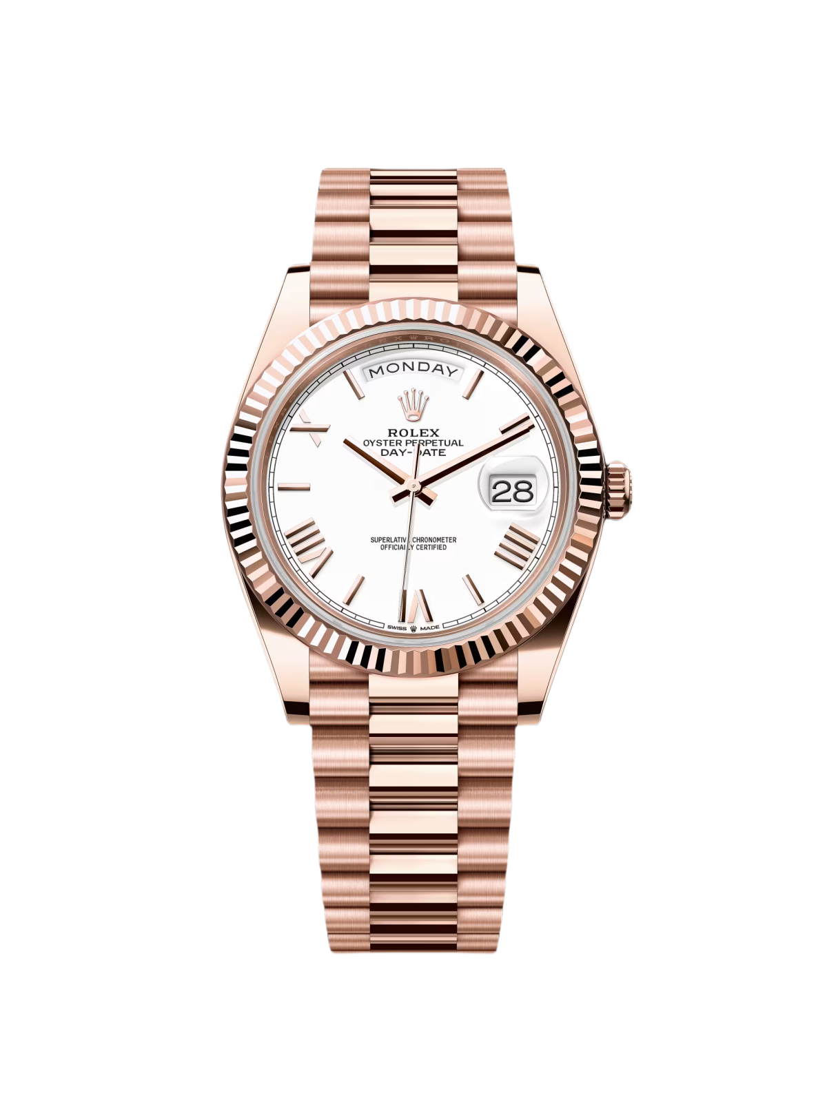【Super Clone】RLX Day-Date "President" 40mm Everose Gold White Roman Dial - 228235