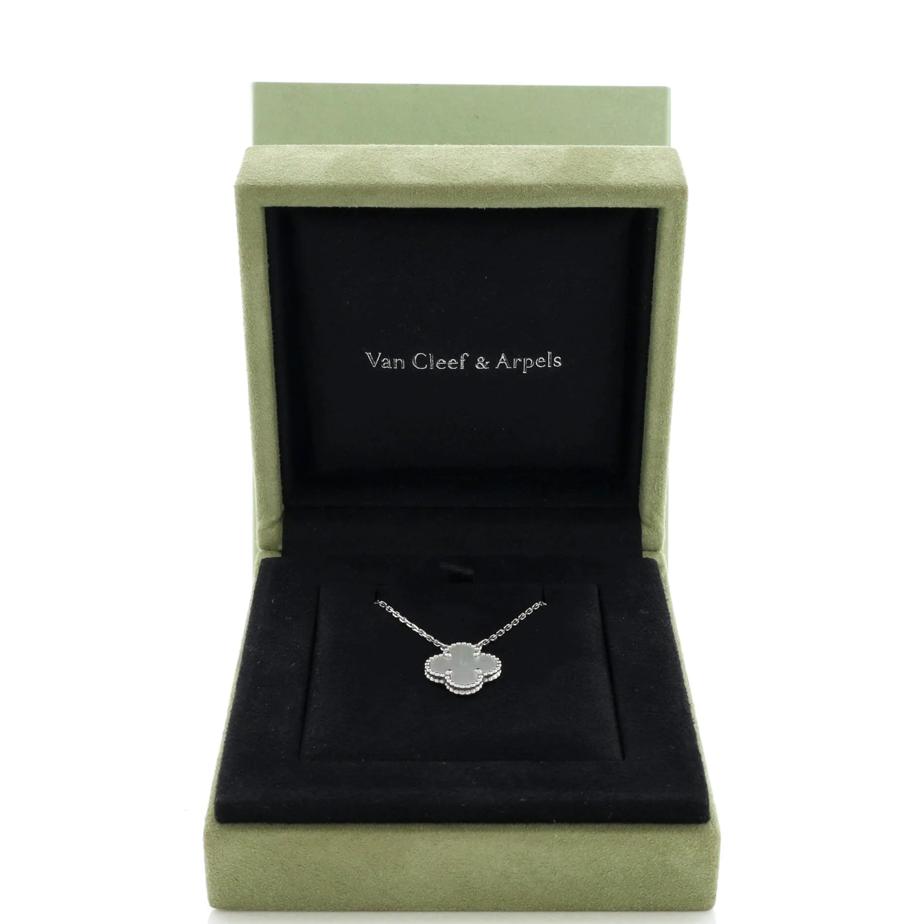 Vintage Alhambra Pendant Necklace 18K White Gold and Mother of Pearl