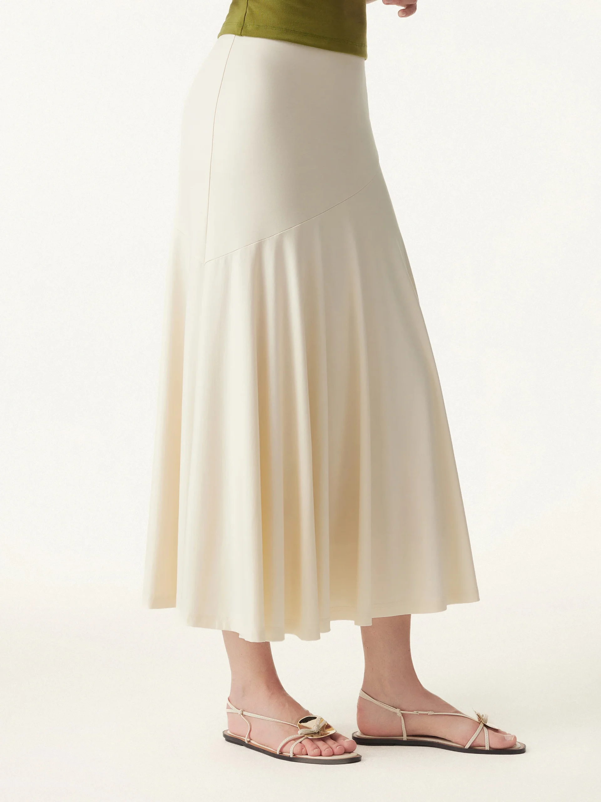 Icy Ponte Midi Rise Doudle-Layered Midi Skirt