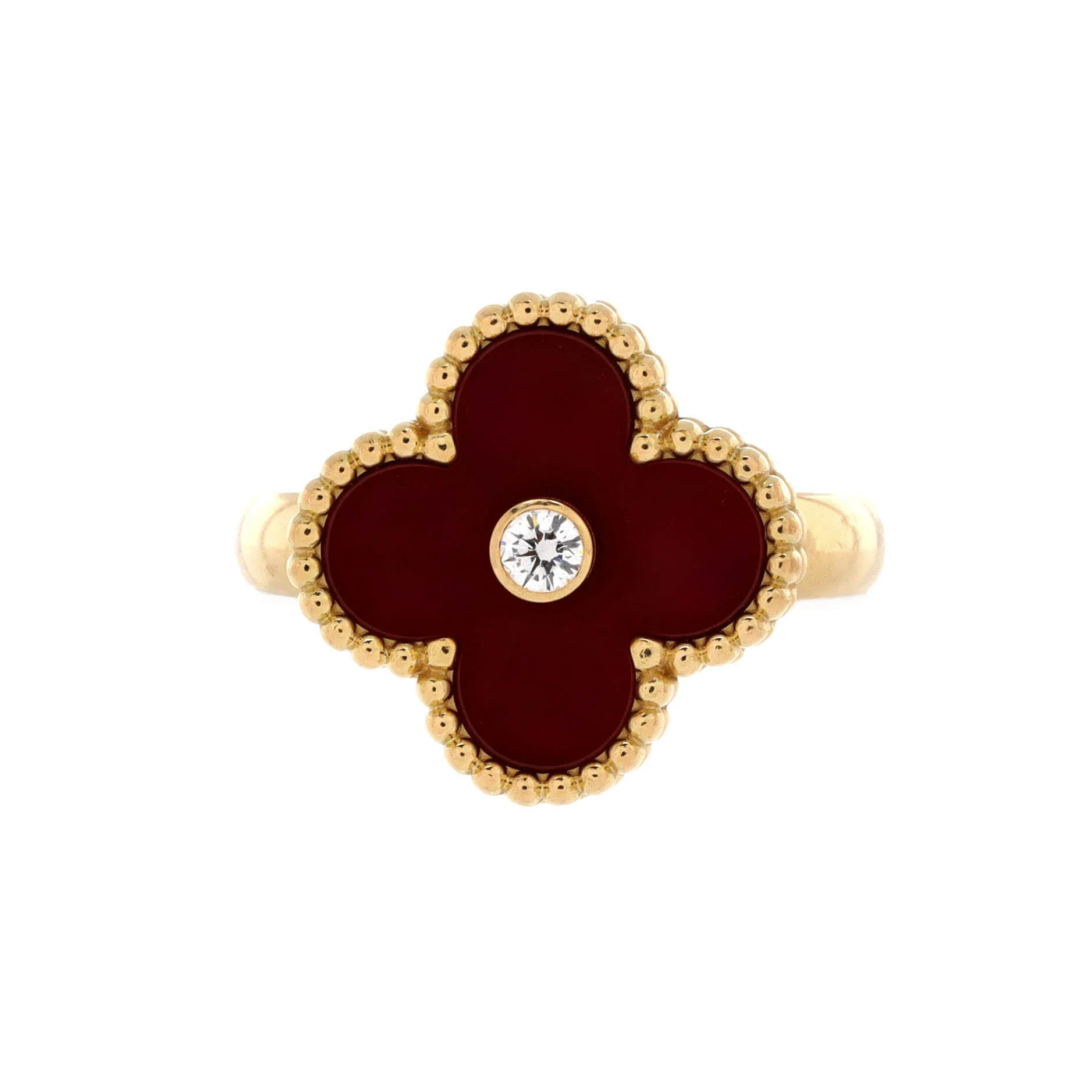 Vintage Alhambra Ring 18K Yellow Gold with Carnelian and Diamond