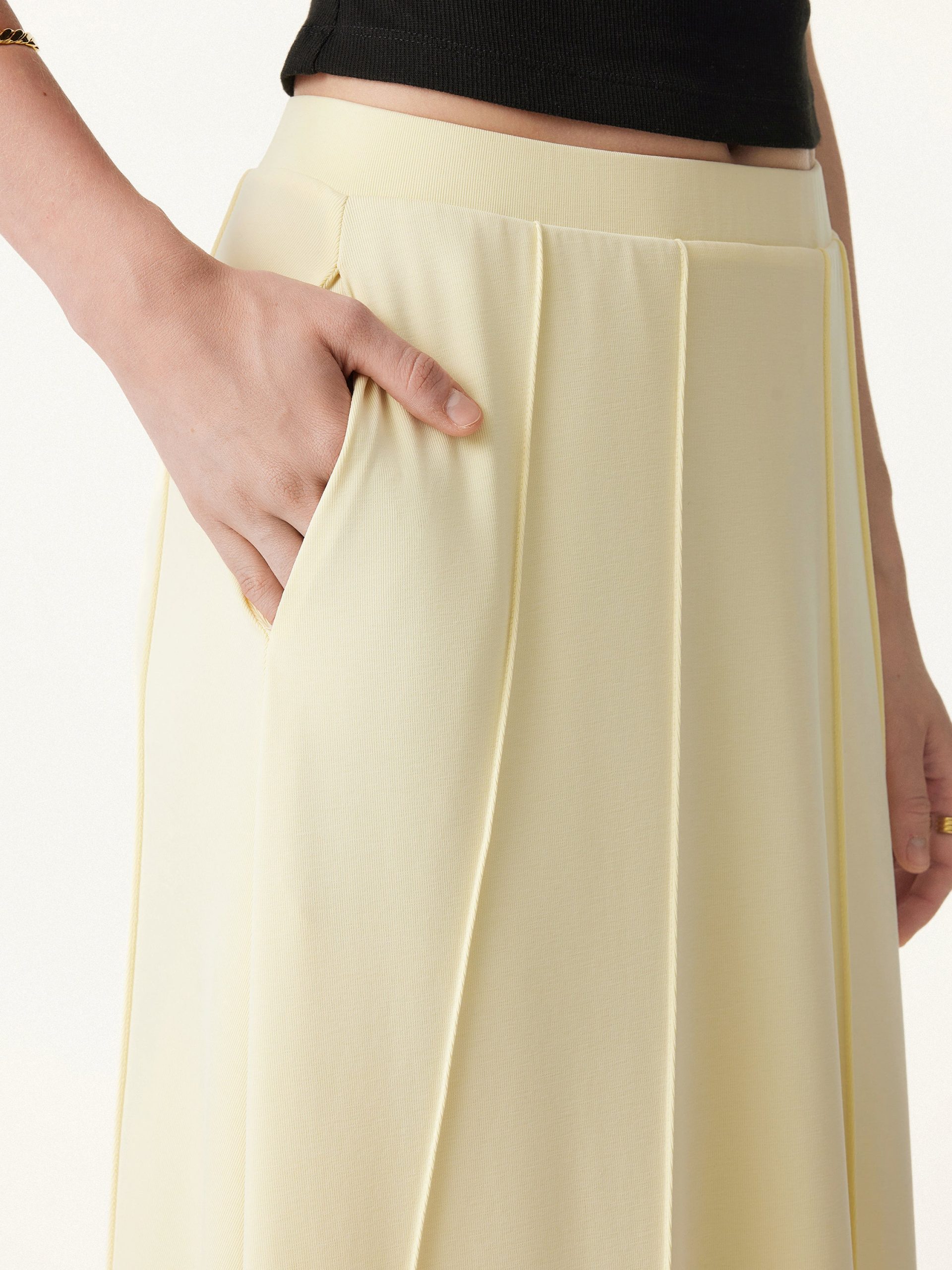 Mid Rise A-line Pintucks Pull-on Maxi Skirt