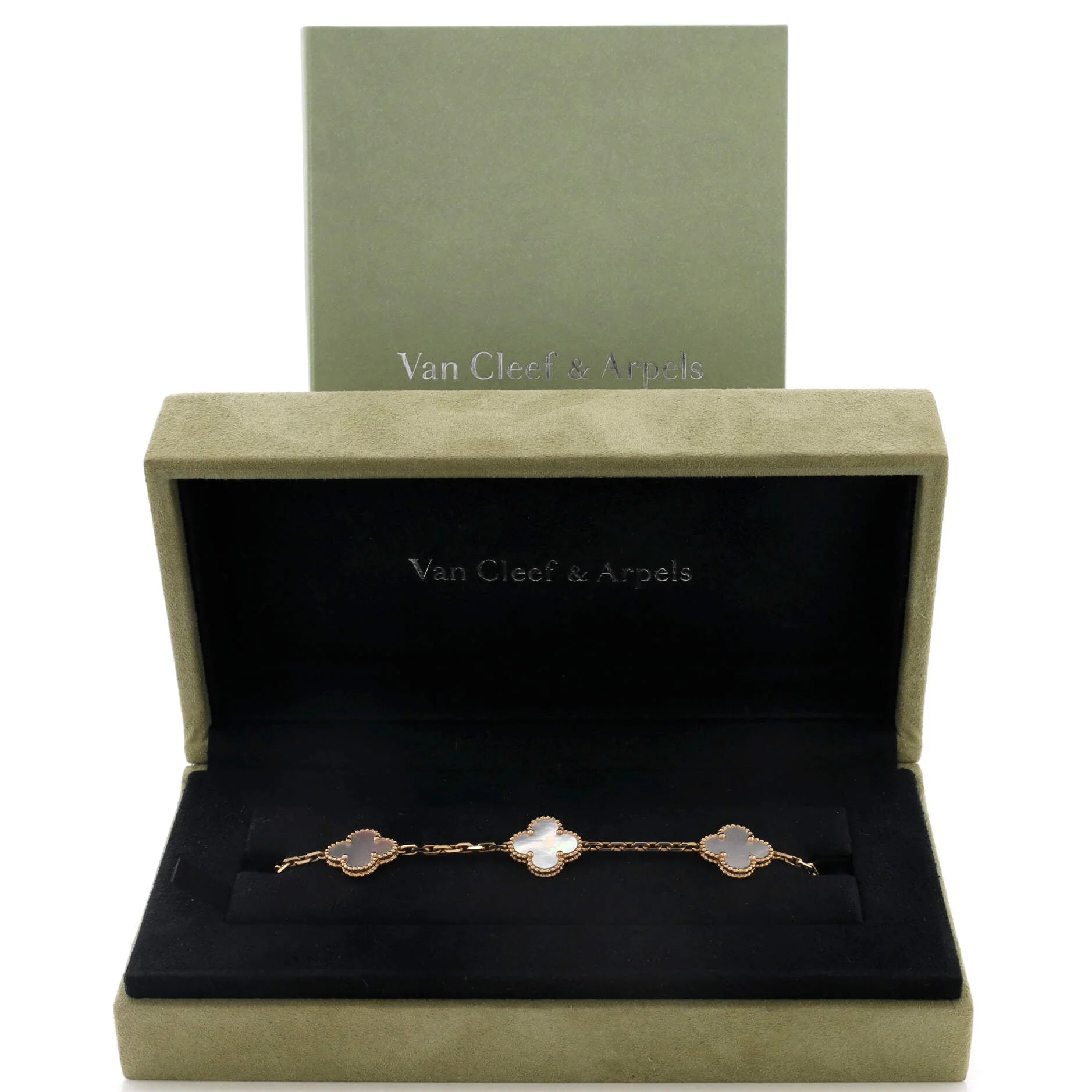 Vintage Alhambra 5 Motifs Bracelet 18K Yellow Gold and Mother of Pearl