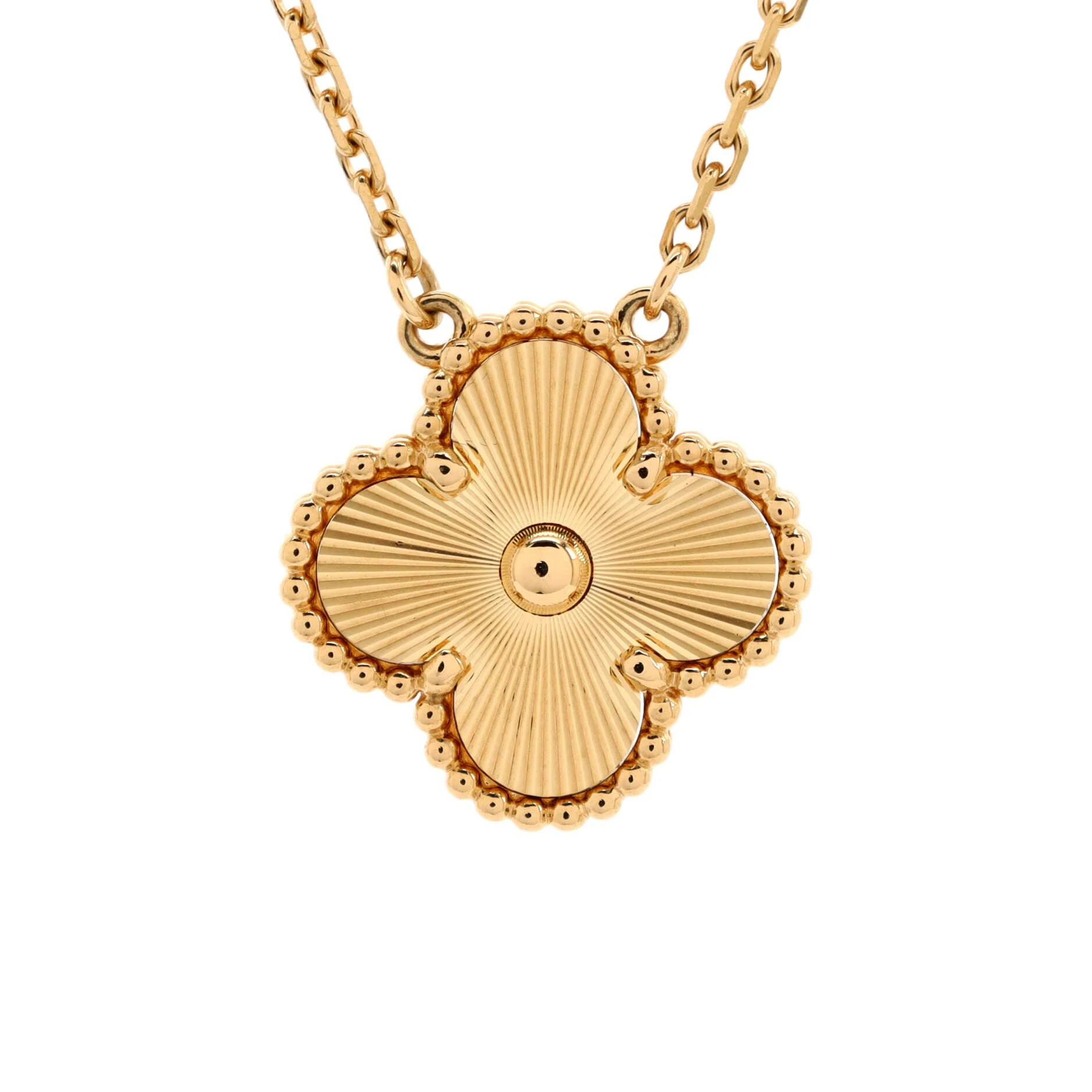 Vintage Alhambra Pendant Necklace Guilloche 18K Yellow Gold