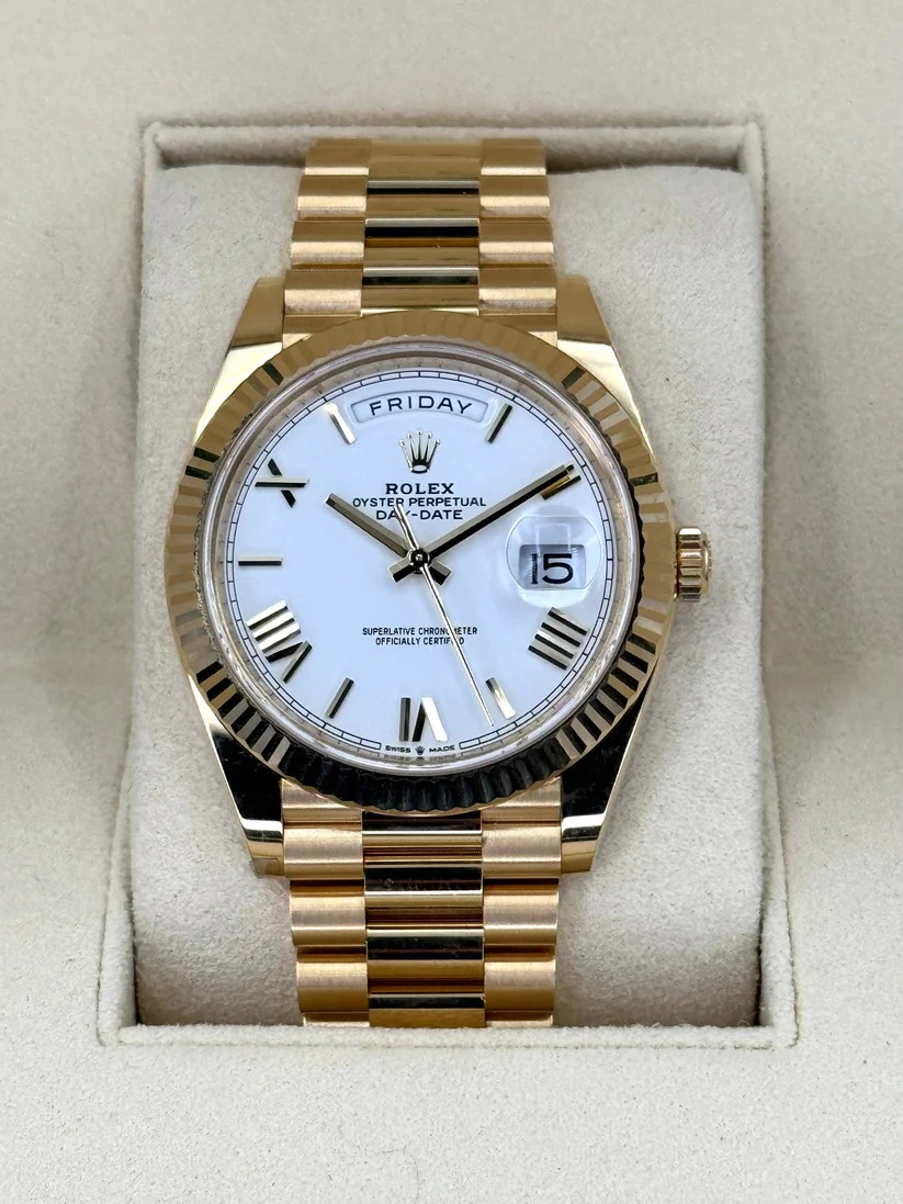 【Super Clone】RLX Day-Date "President" 40mm Yellow Gold White Roman Dial - 228238