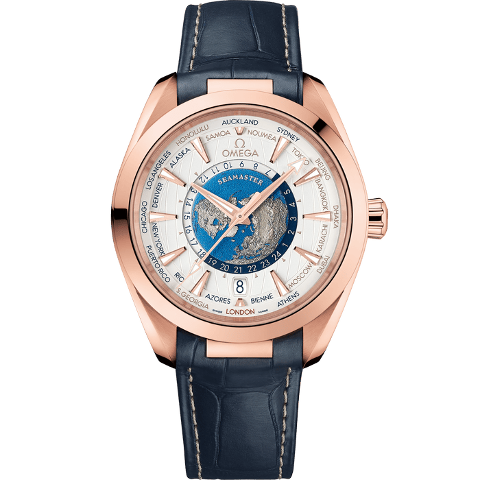 Seahorse Series AQUA TERRA 150M 43mm, 18k Sedna™ gold case on leather strap