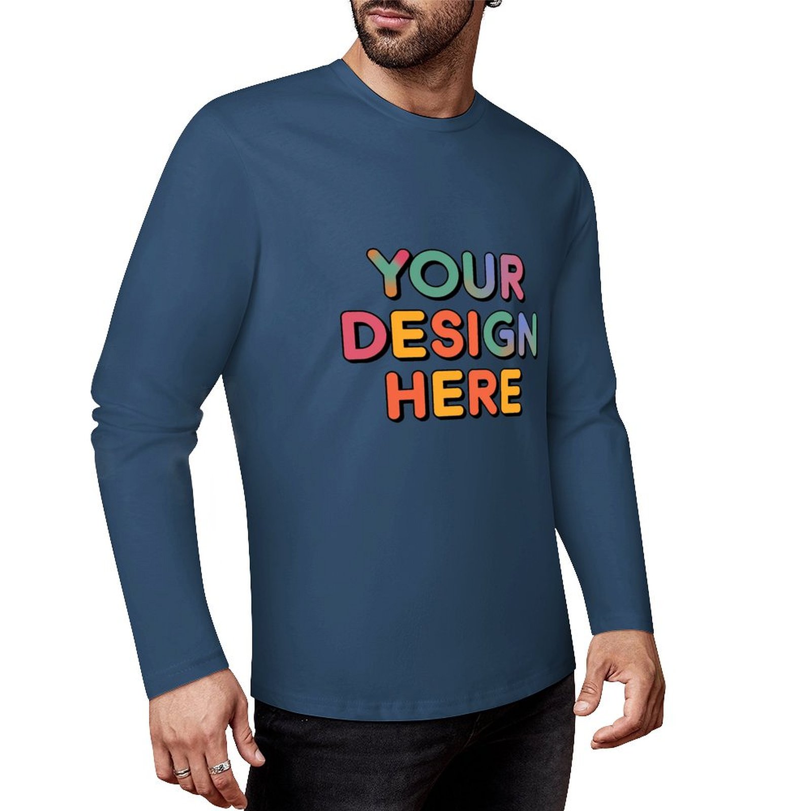 Customized Men’s Pure Cotton Long Sleeved T-Shirt Printed on Front