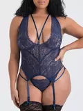 Lovehoney Plus Size Late Night Liaison Blue Lace Plunge Bustier Set