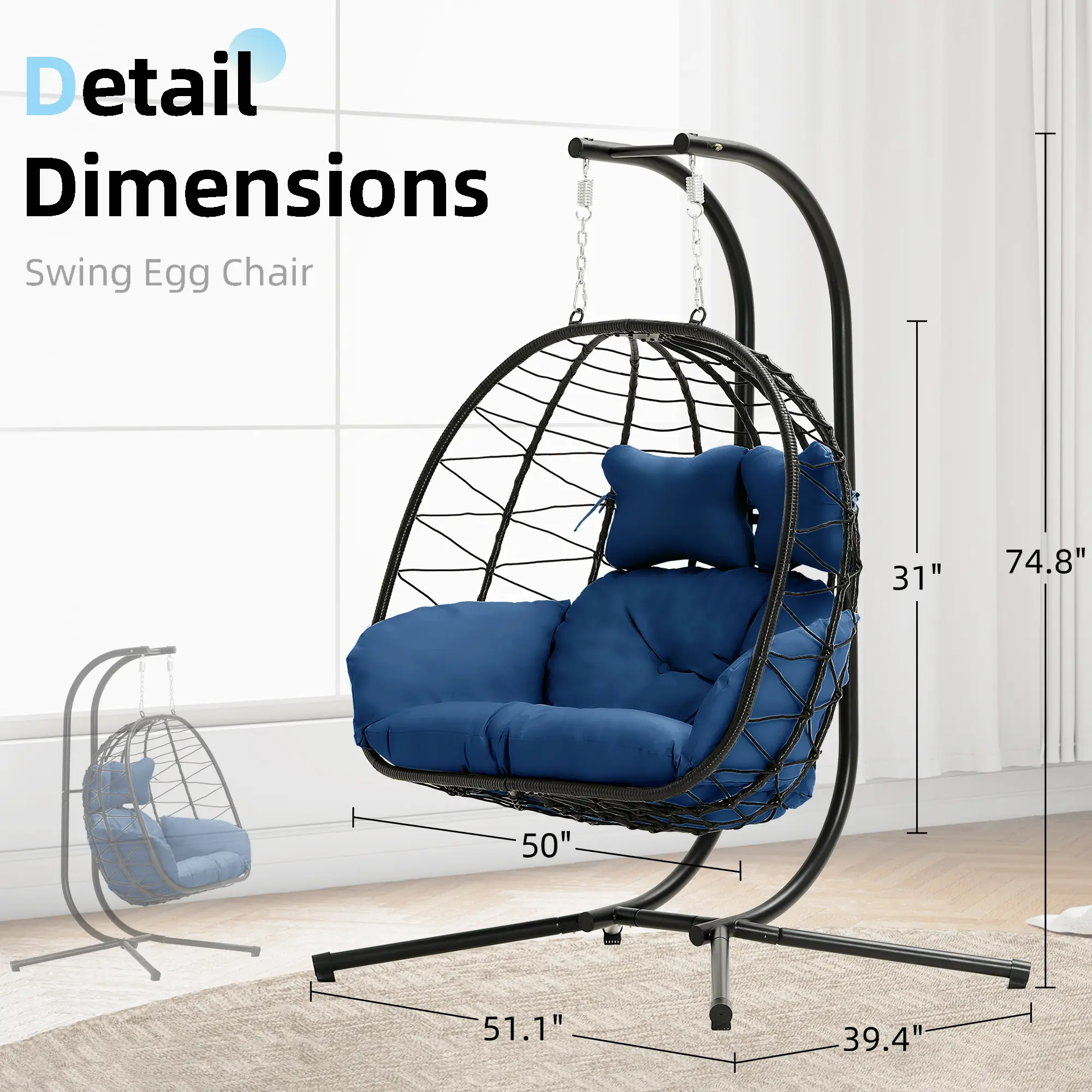 🔥Clearance Sale🔥Double Hanging Egg Chair – Outdoor Patio Swing Chair with Cushions & Stand