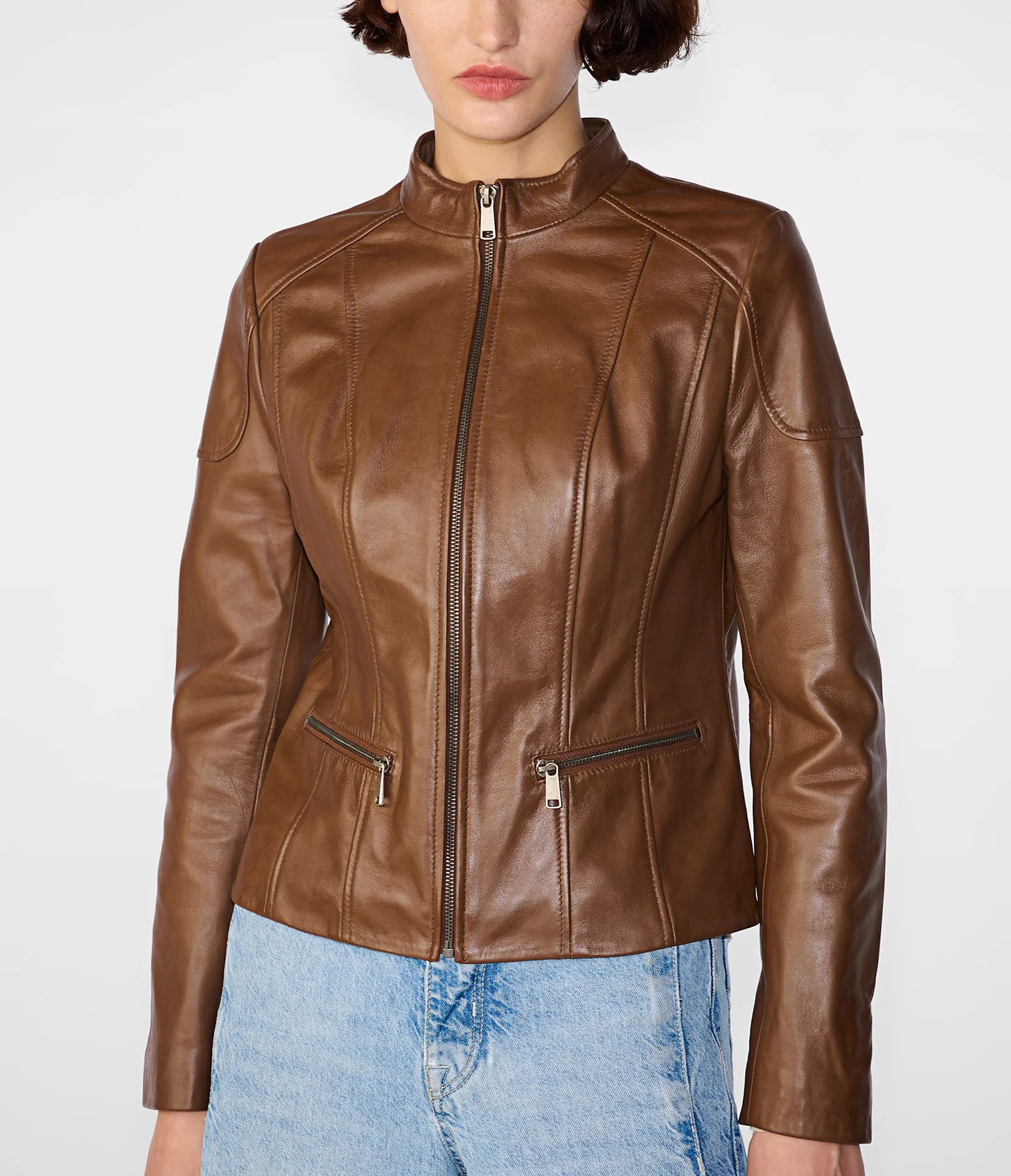Scuba Fabric Faux Leather Short Fashion Jacket