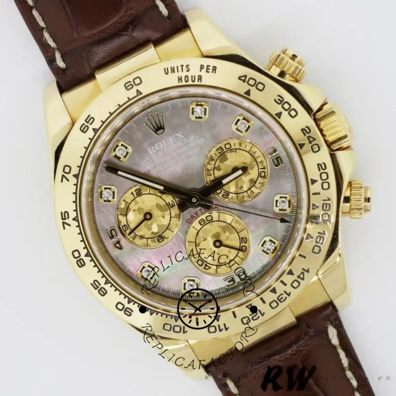 Rolex Daytona 116518 Yellow Gold Dark MOP Diamonds Dial 40mm Mens Replica Watch