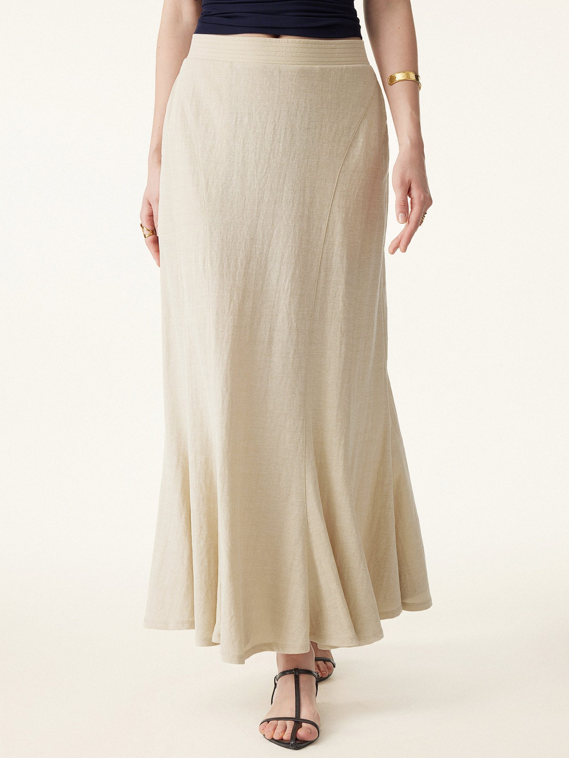 Wrinkle-free Cotton-linen Pull-on Midi Skirt