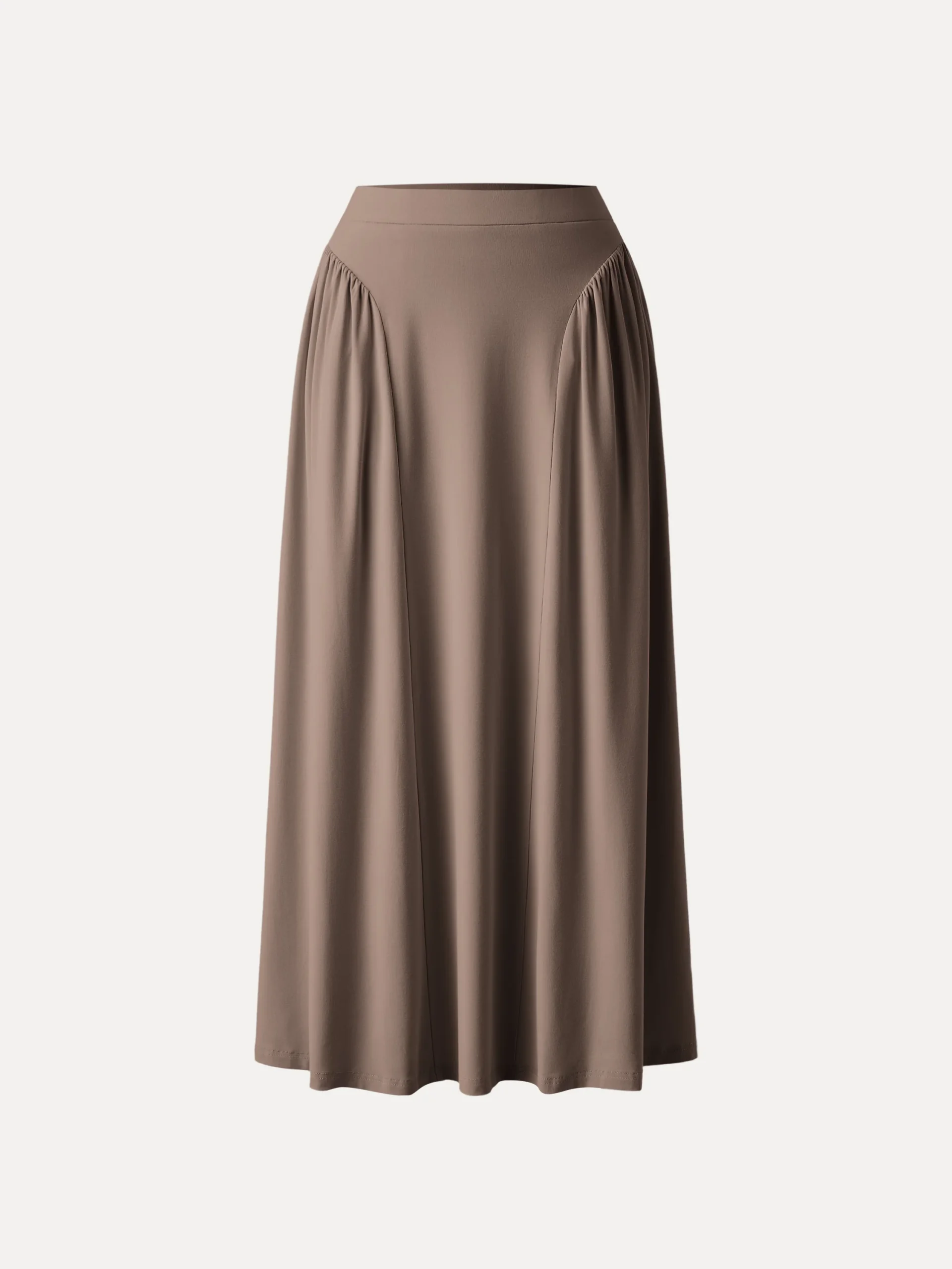 Curved Gathering Flared Midi Skirt with Pockets
