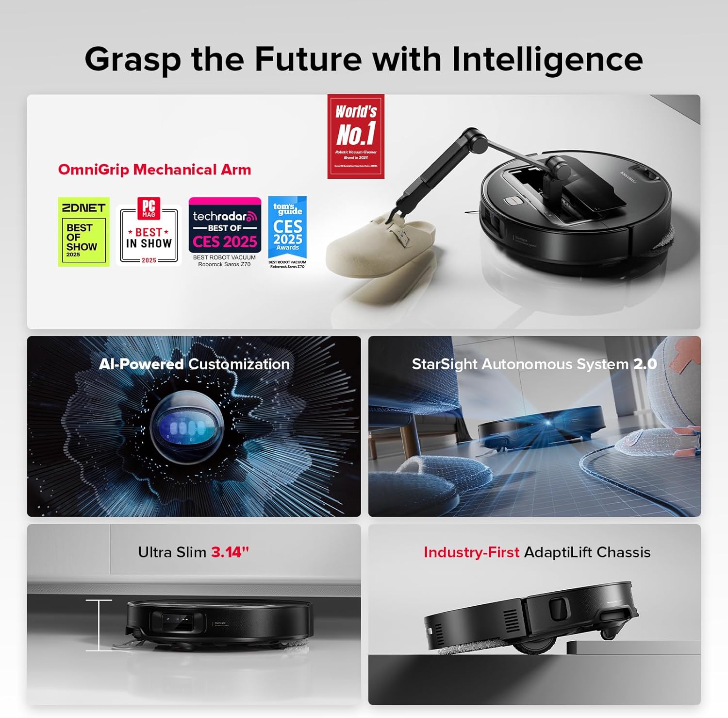 ⚡️Factory direct sales⚡️ Z70 Ultra-Smart Robot Vacuum with Mechanical Arm, 22,000Pa Suction & Hot Water Mop