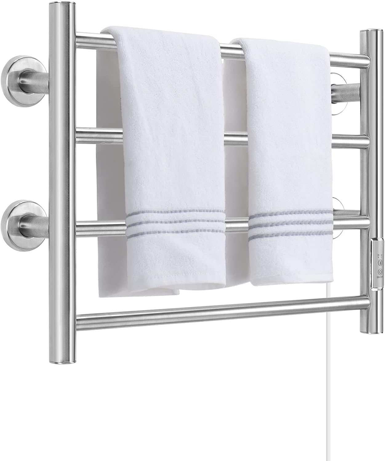 Towel Warmer 4 Bars Wall Mounted Heated Towel Racks for Bathroom Plug-in/Hardwired, Stainless Steel Hot Towel Rack with Timer Brushed Silver