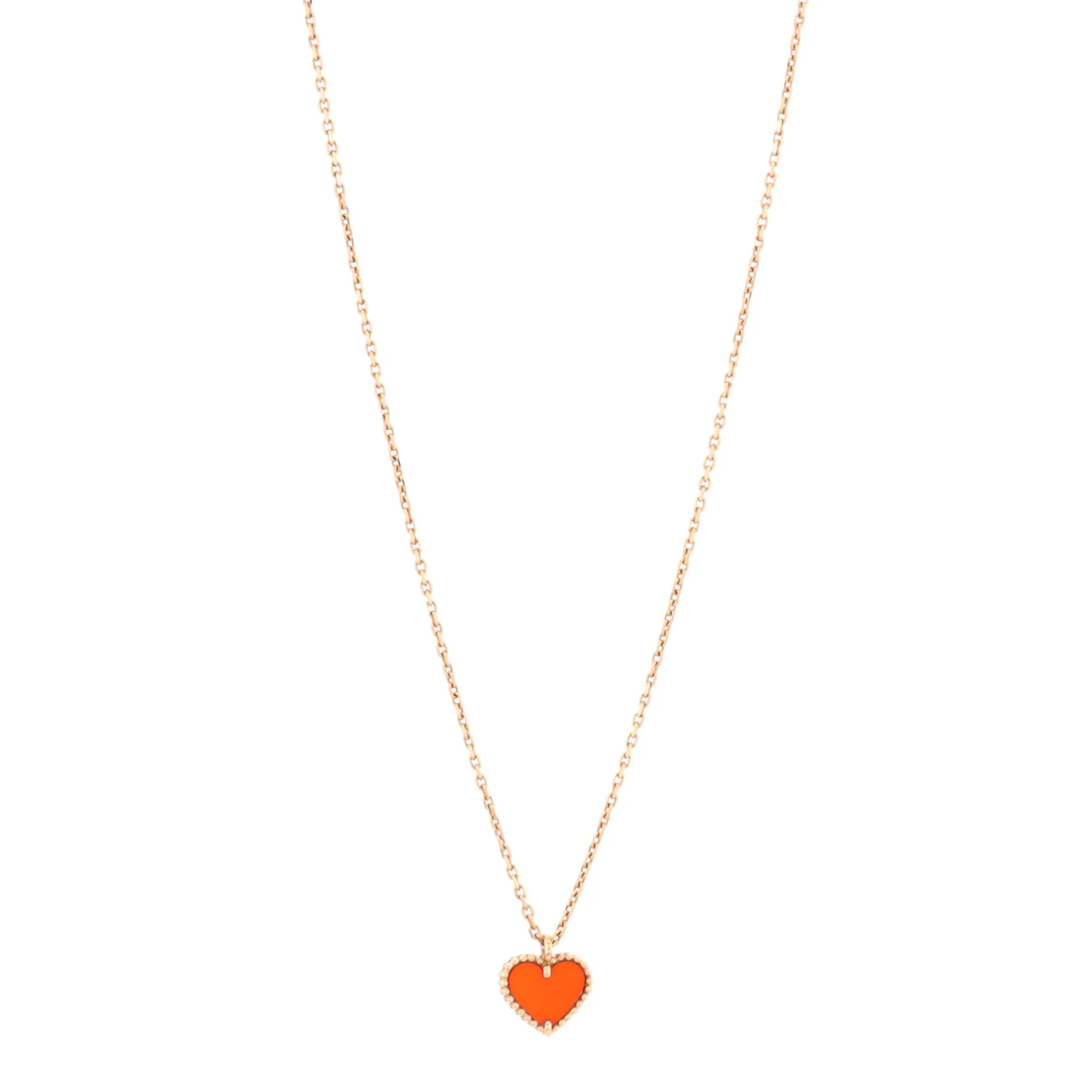 Sweet Alhambra Heart Pendant Necklace 18K Rose Gold and Carnelian