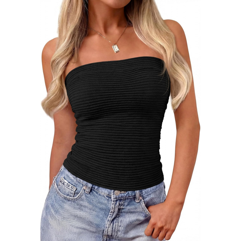 AURETOP Women's Strapless Tube Top Y2K Ribbed Knit