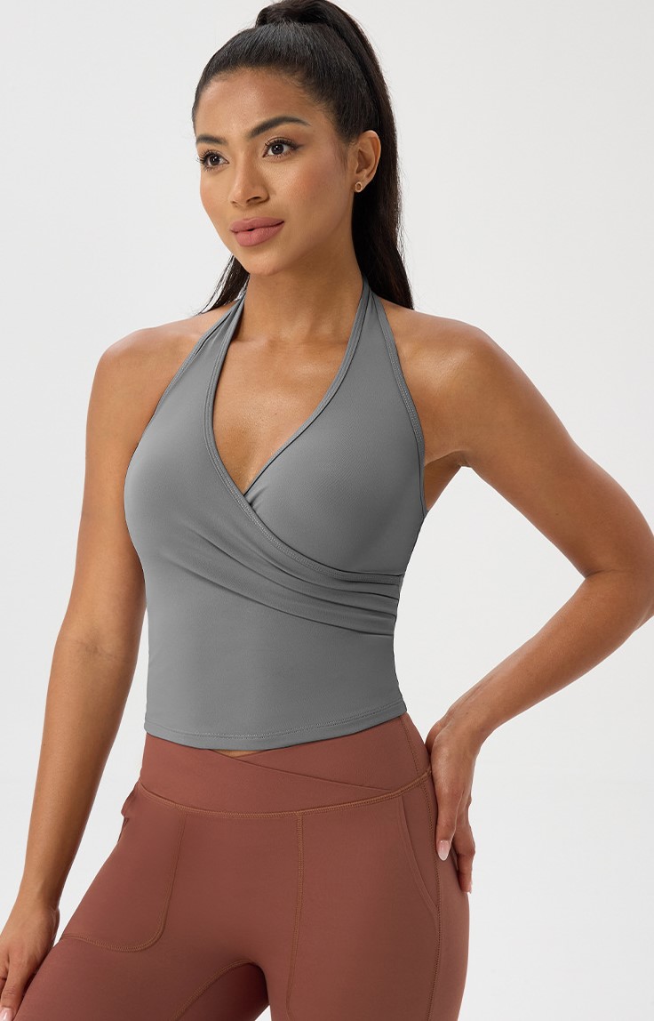 Women's yoga halter top, V-neck, bare-skin, quick-drying, fitness running sports vest top