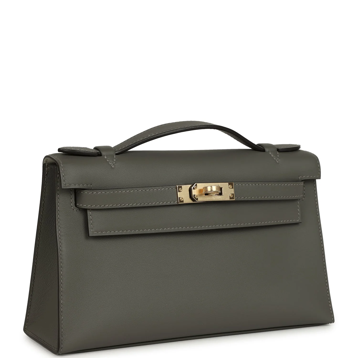 Hermes Special Order (HSS) Kelly Pochette Gris Meyer Verso Swift Permabrass Hardware