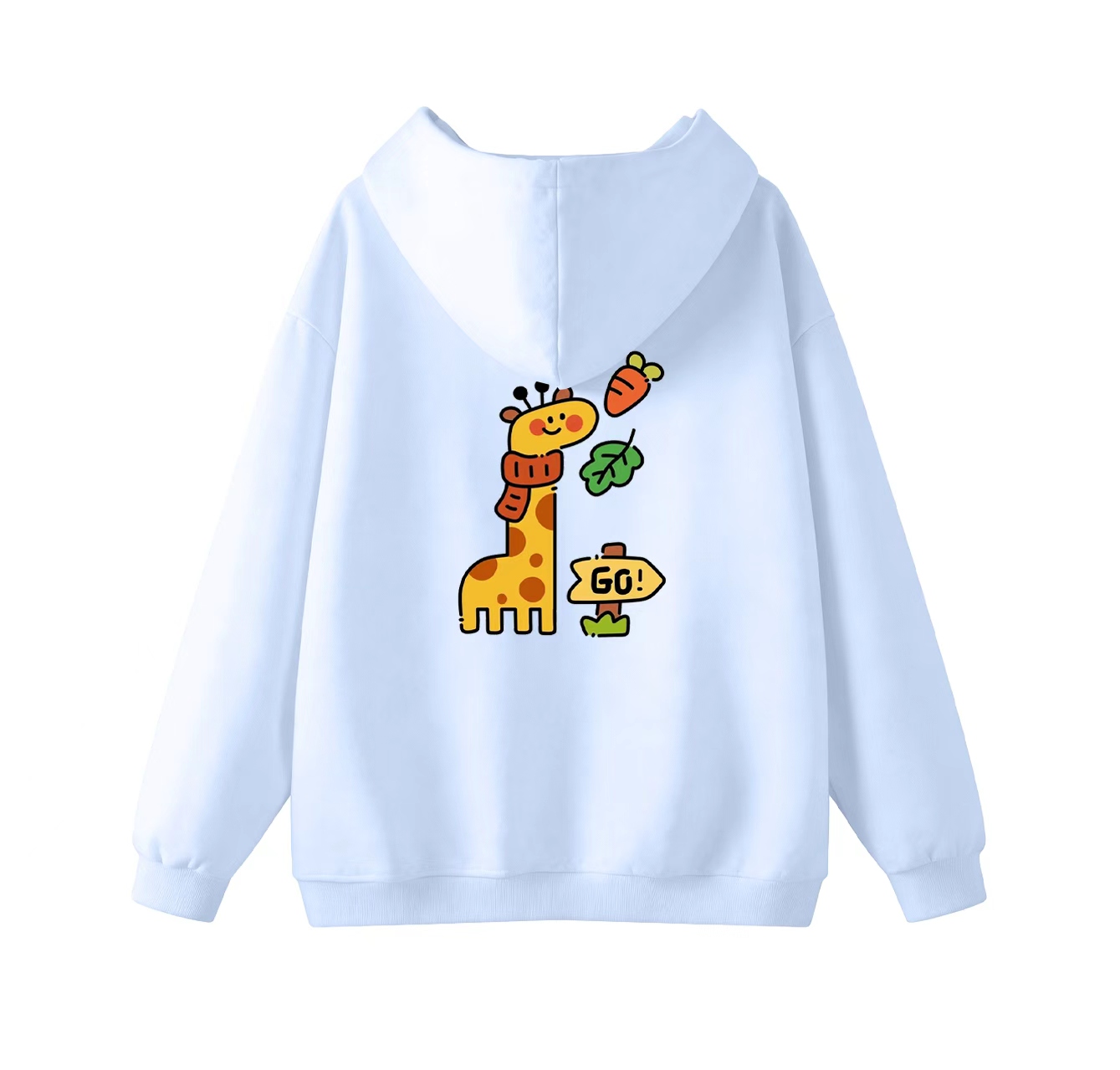 This adorable hooded sweatshirt features a giraffe scarf print and is a casual pullover. Its stand-up collar also makes it an ideal choice for winter wear.