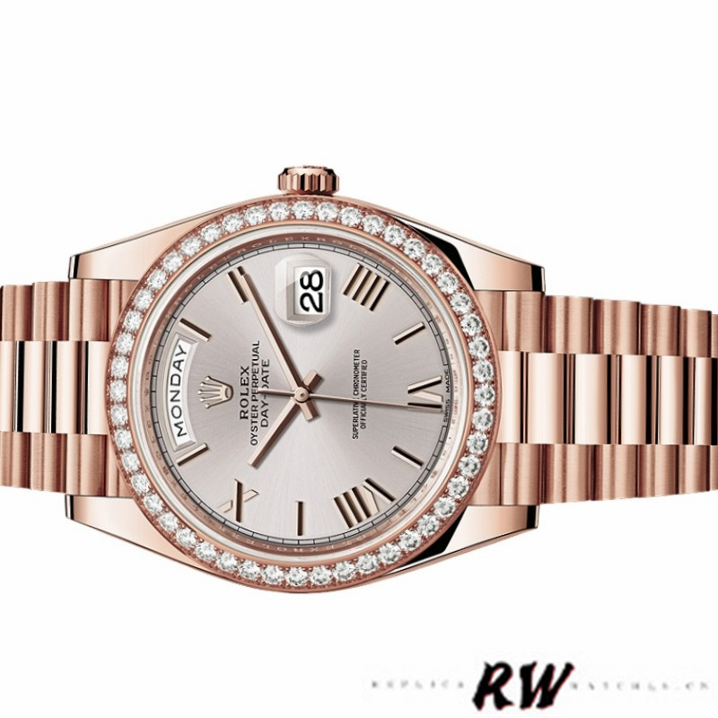 Rolex Day-Date 228345RBR Sundust Roman Dial Diamond Bezel 40mm Mens Replica Watch