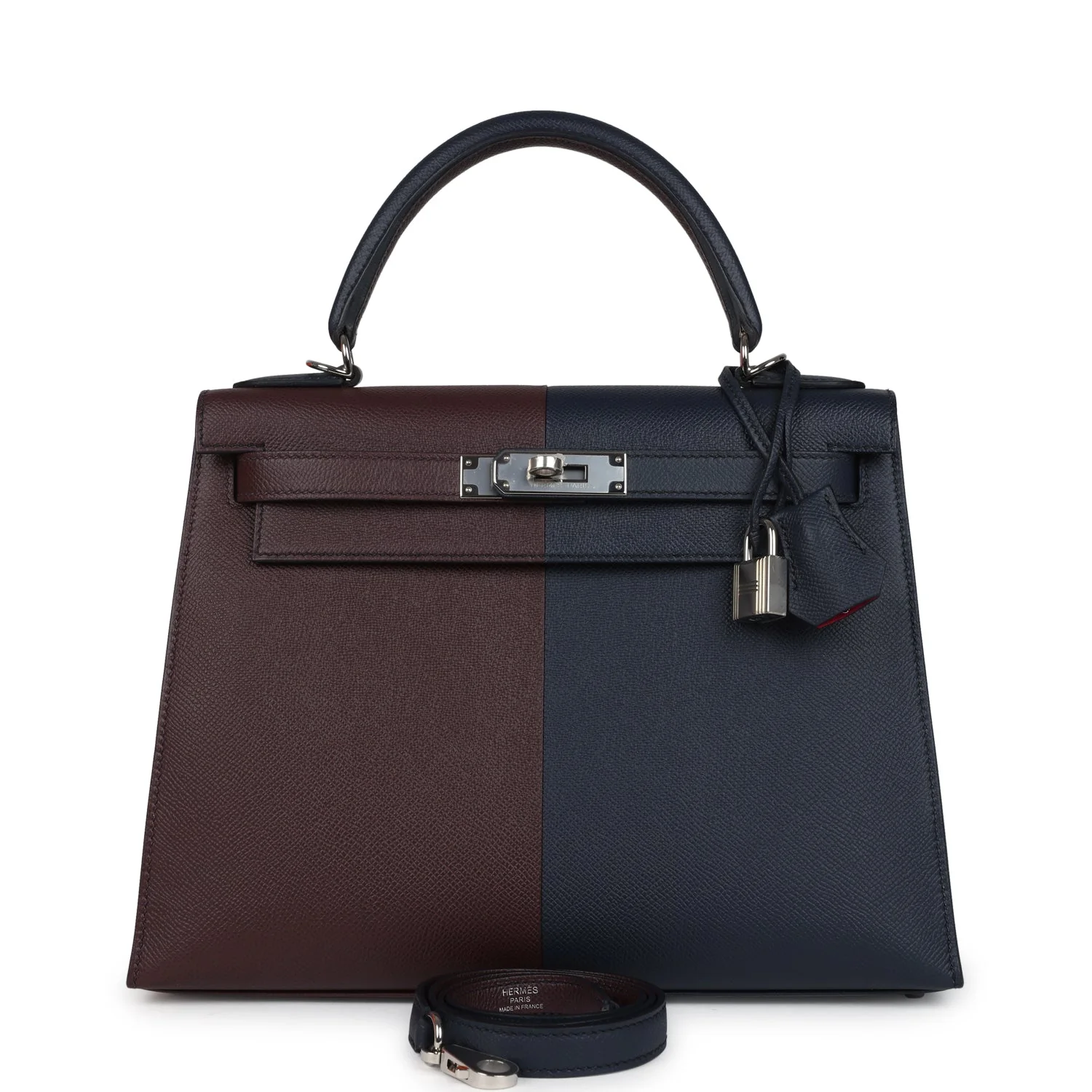 Hermes Kelly Sellier 28 Casaque Bleu Indigo and Rouge Sellier Epsom Palladium Hardware