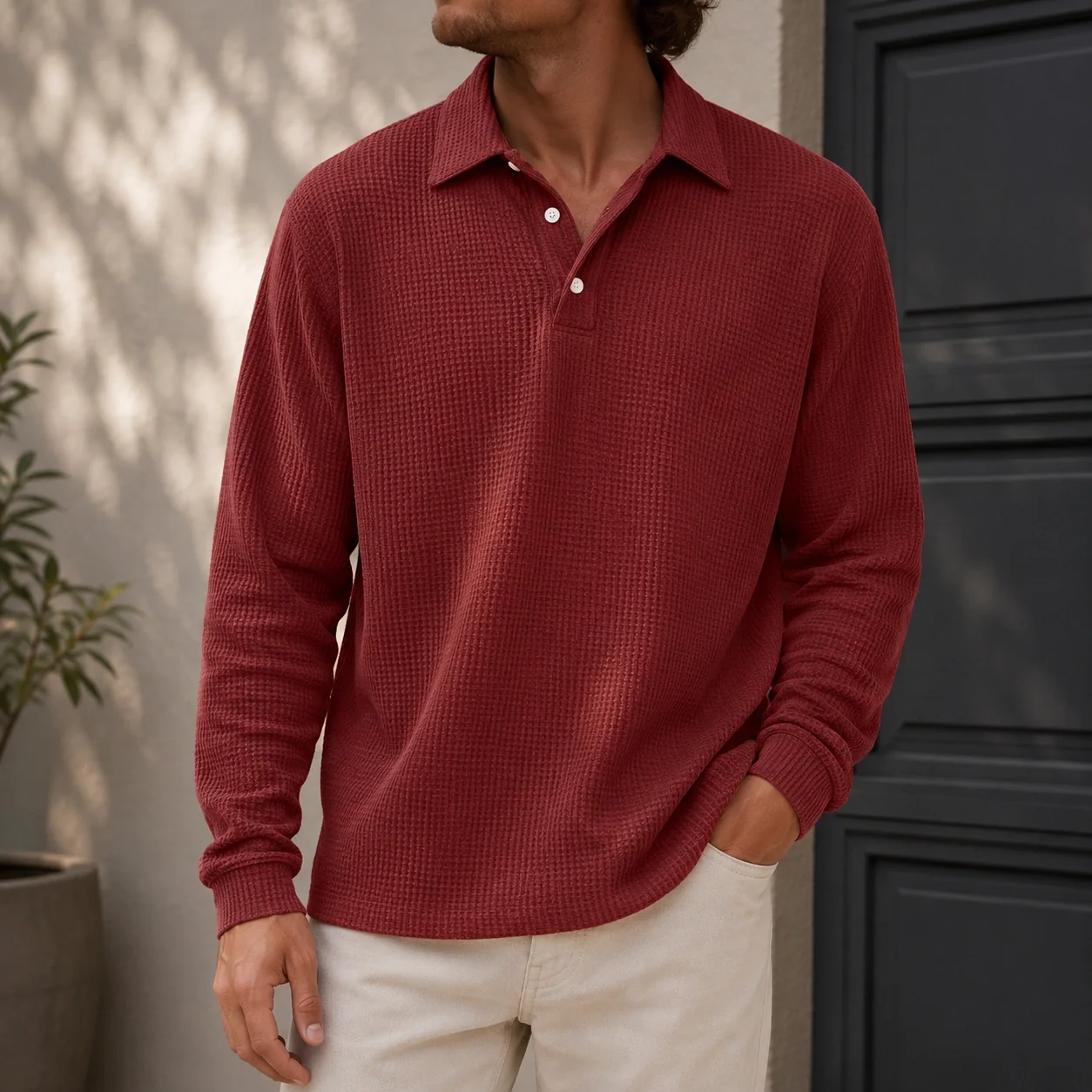 Mivanity Men's Stylish Vintage Ribbed Corduroy Lapel Long-sleeved Polo Shirts