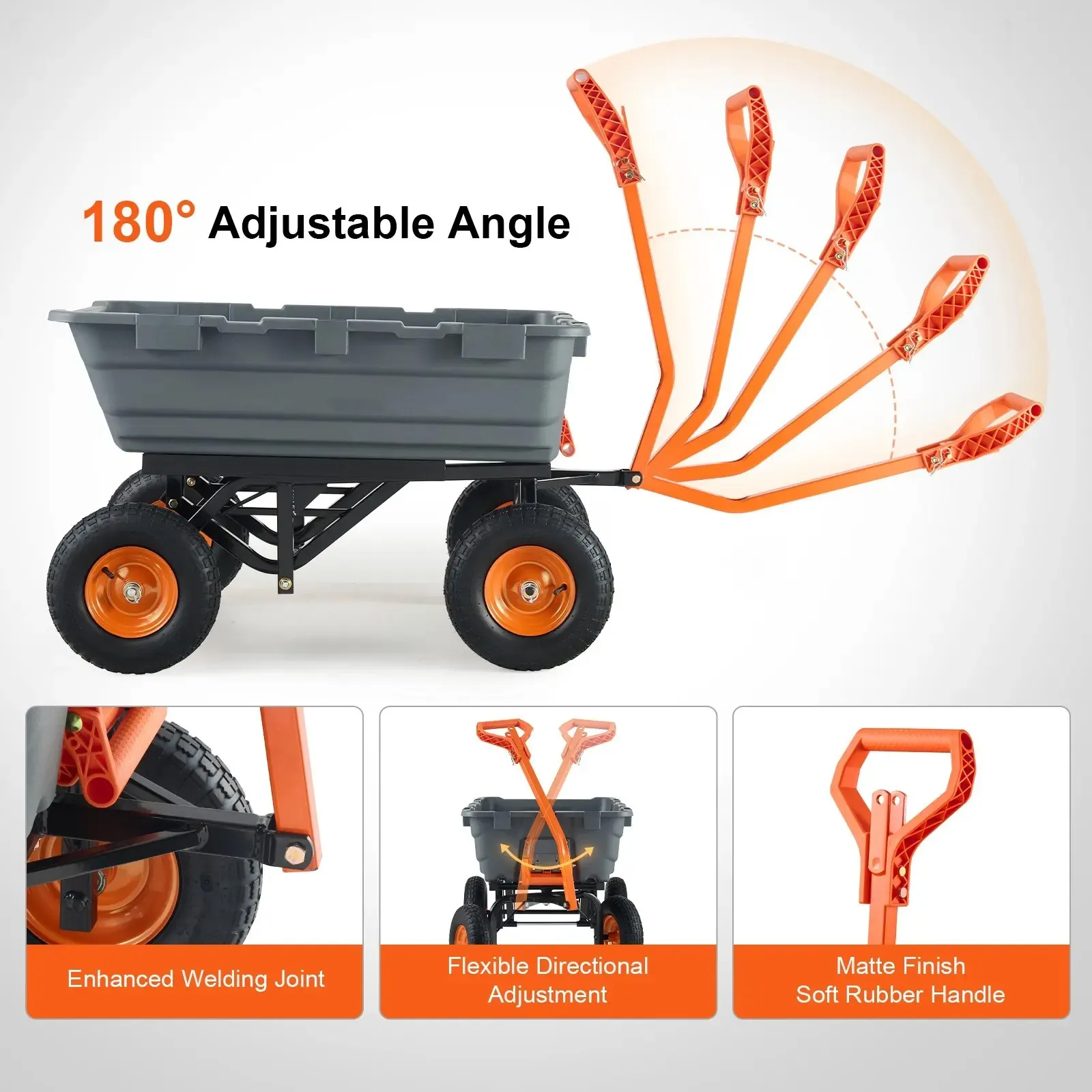 ⚡clearance sale🌞Poly Garden Dump Cart with Easy to Assemble Steel Frame, 2-in-1 Convertible Handle, 13 Inch Tires, Max Capacity 1500 lbs, Utility Wheelbarrow Productivity Yard