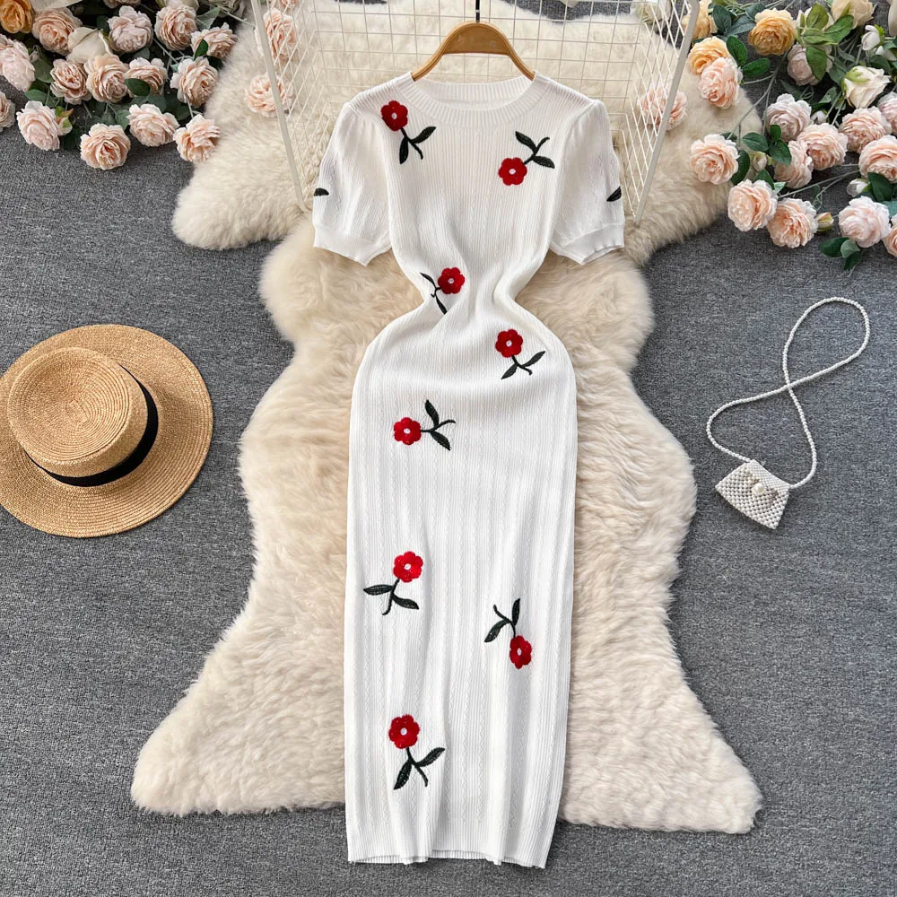 Crochet Dresses Knit Cut Out Dress  Dames Beach for Women 2023 Short Sleevel Female Vestidos Mujer Maxi Long Dress
