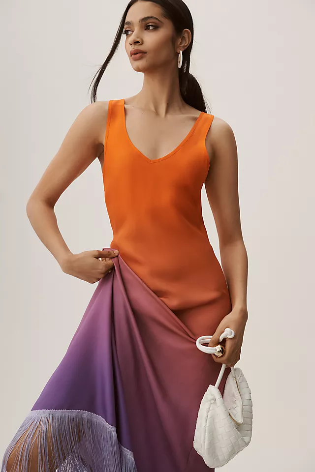 Scoop-Neck Ombre Fringe Dress SUNSET