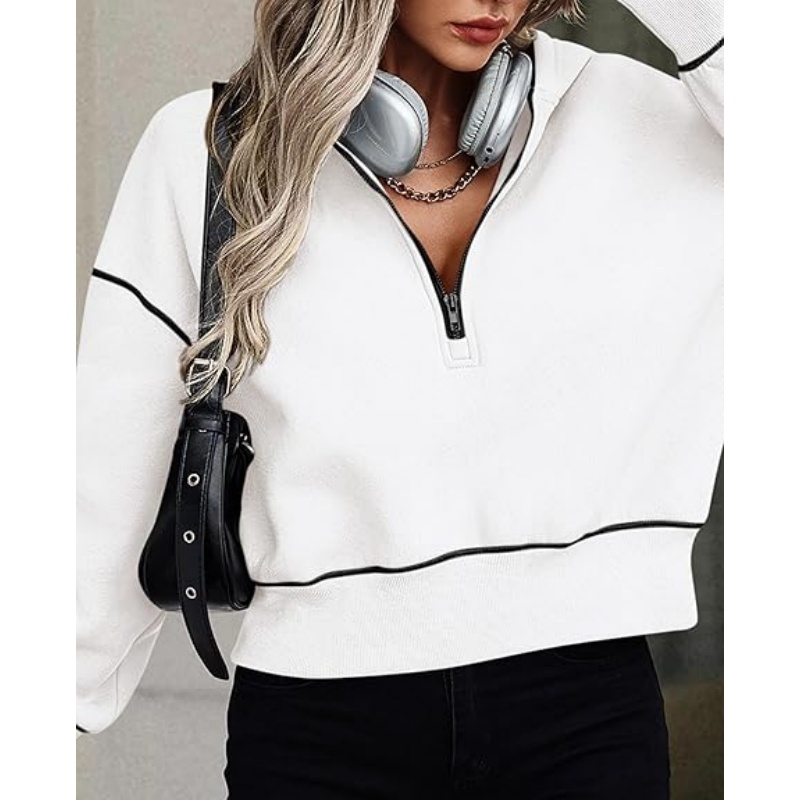 Women's Fall Half Zip Cropped Hoodie Sweatshirt, Fleece Lined Long Sleeve Pullover