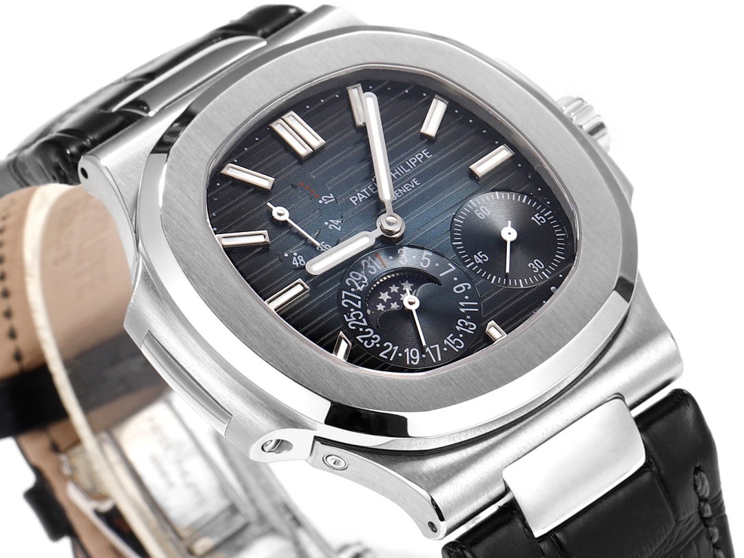 Patek Philippe Nautilus Moon Phases Rose & White Gold Slate Blue Sunburst 5712GR 001
