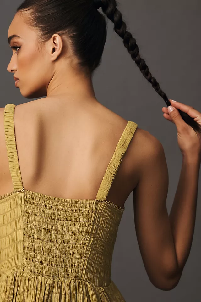 Textured Smocked Midi Dress CHARTREUSE