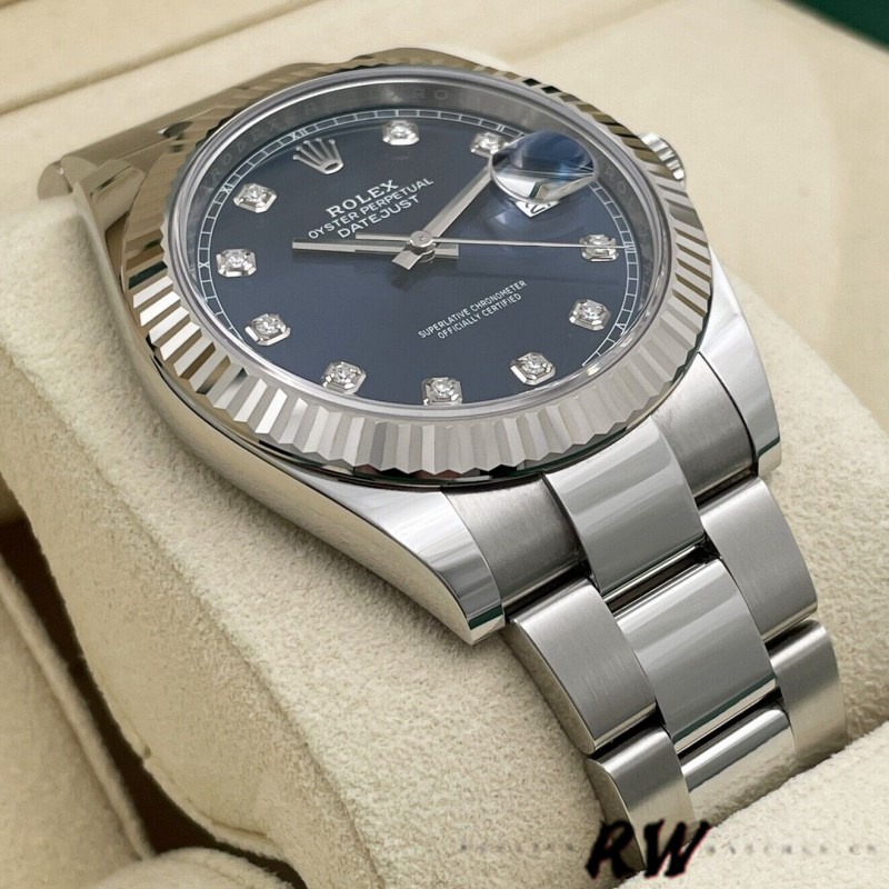 Rolex Datejust 126334 0015 Fluted Bezel Blue Diamond Dial 41MM Mens Replica Watch