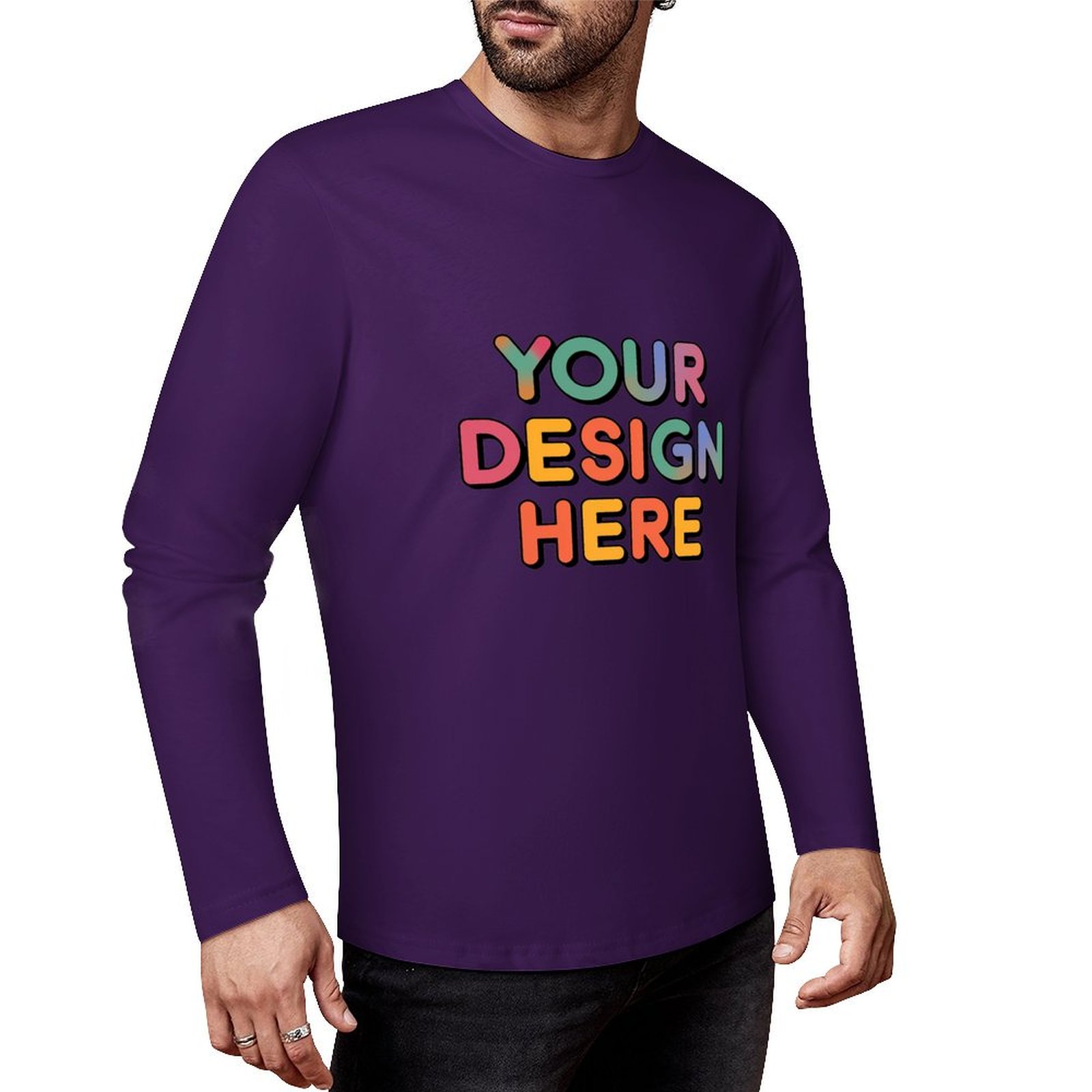 Customized Men’s Pure Cotton Long Sleeved T-Shirt Printed on Front