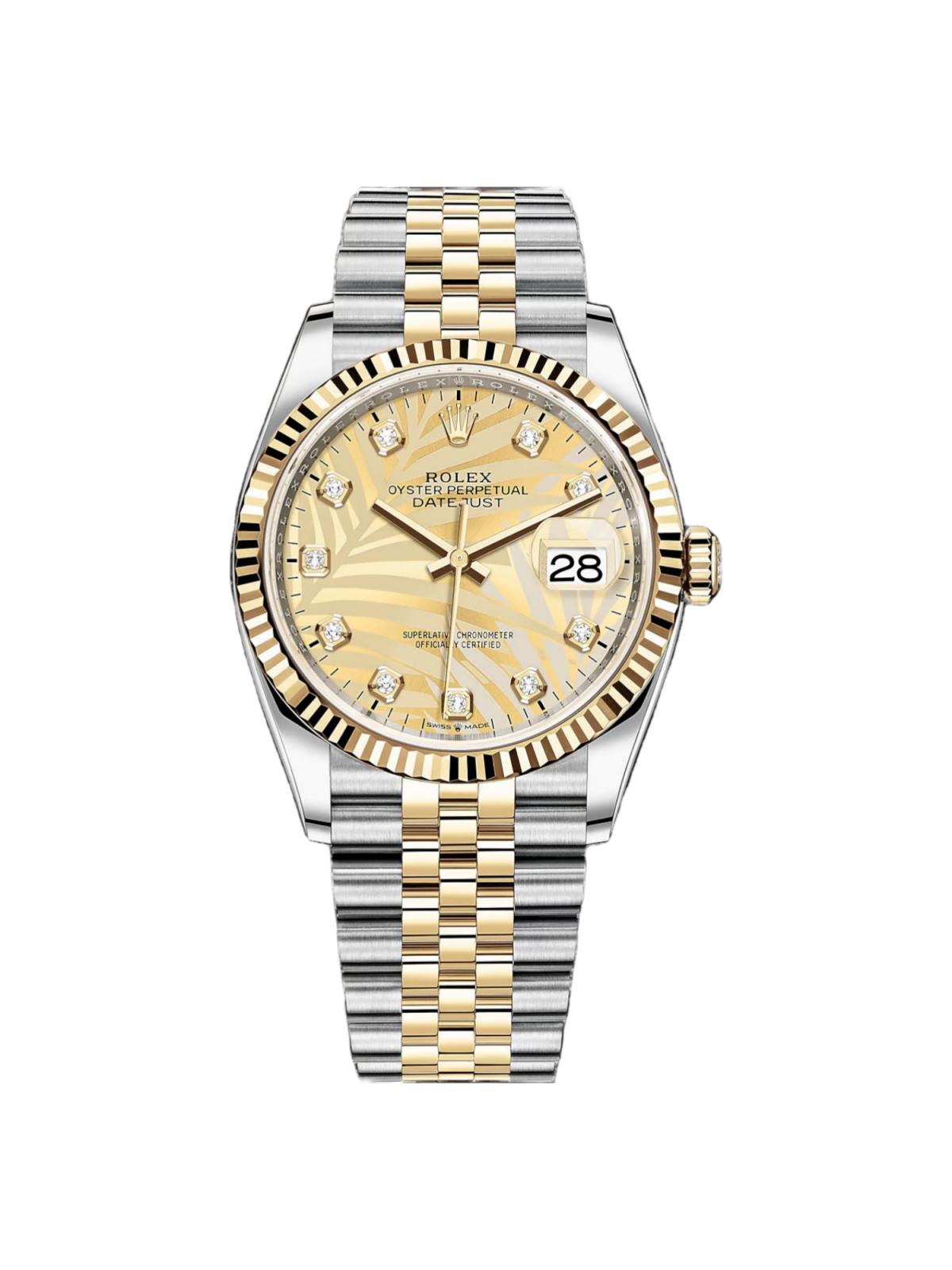 【Super Clone】RLX  Datejust 36mm 126233-0043 Champagne Palm Motif Diamond Dial and Jubilee Bracelet Watch
