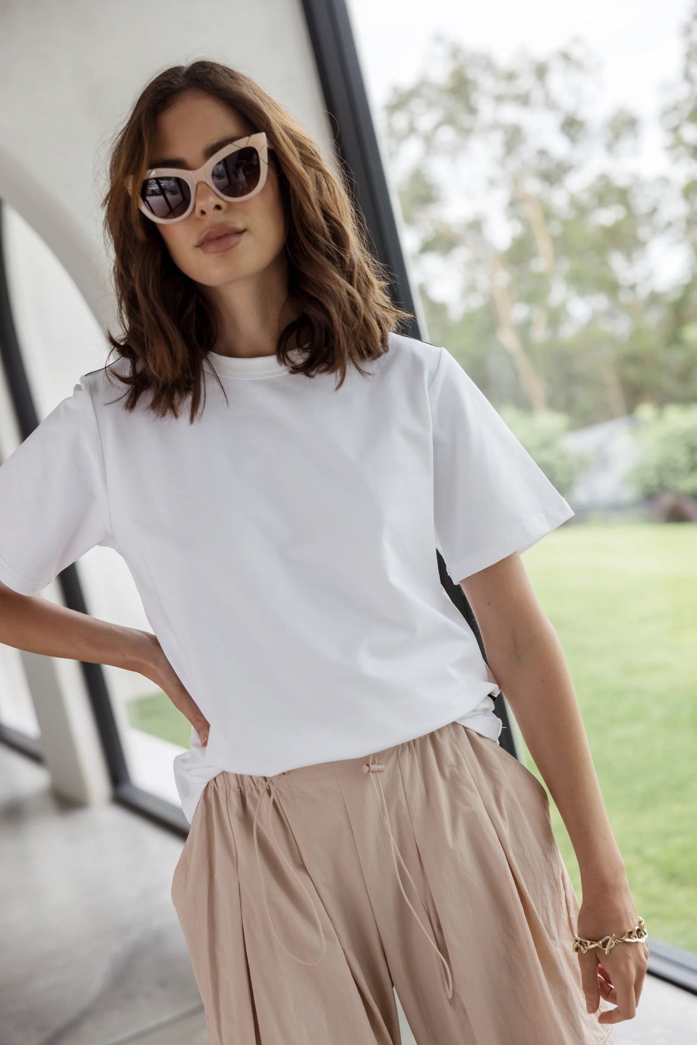 Premium Cotton Shoulder-Stripe Top
