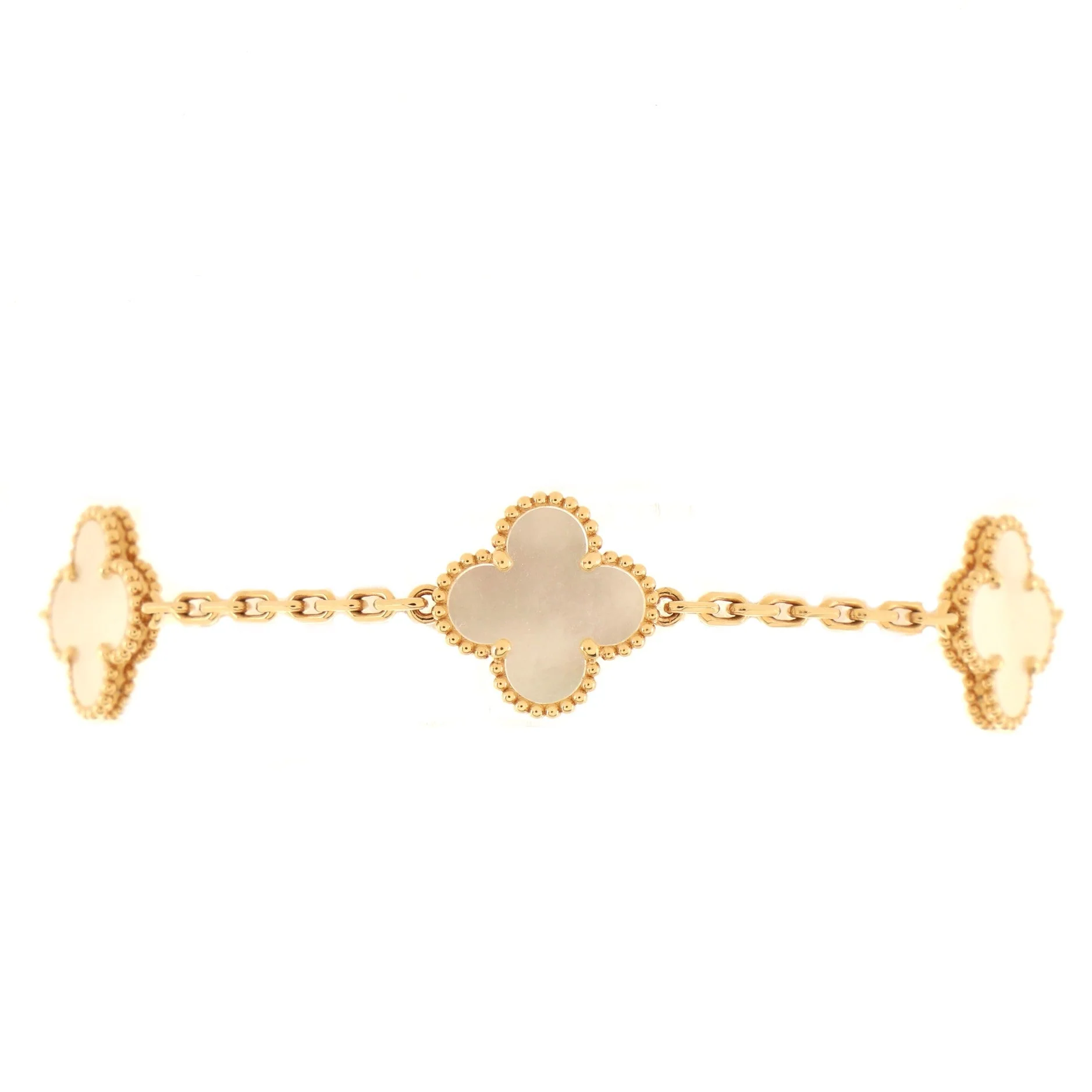 Vintage Alhambra 5 Motifs Bracelet 18K Yellow Gold and Mother of Pearl