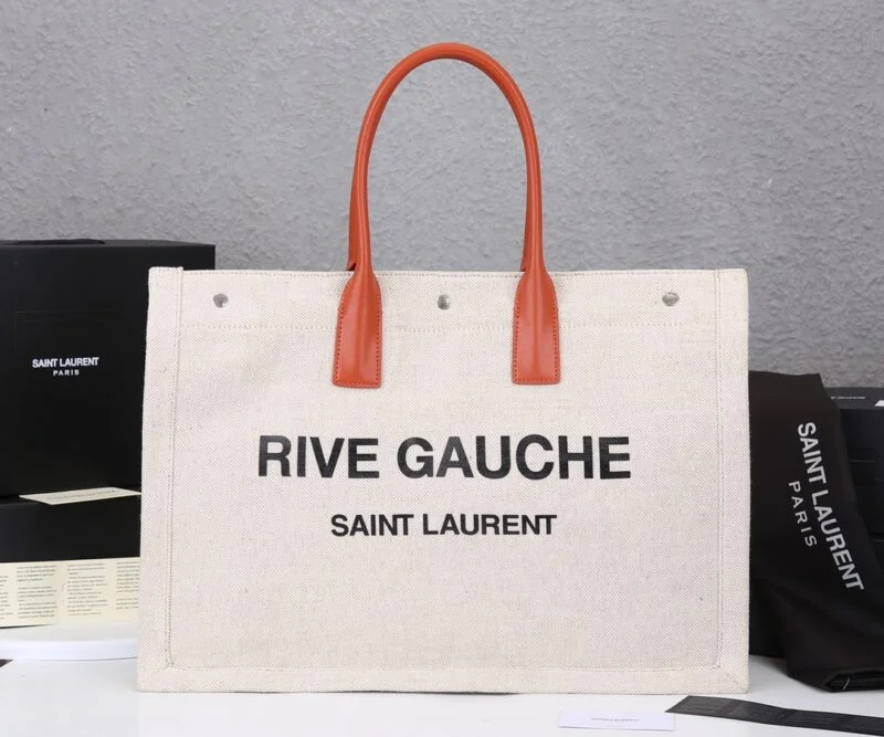 Ysl Rive Gauche Tote Bag In Linen And Leather